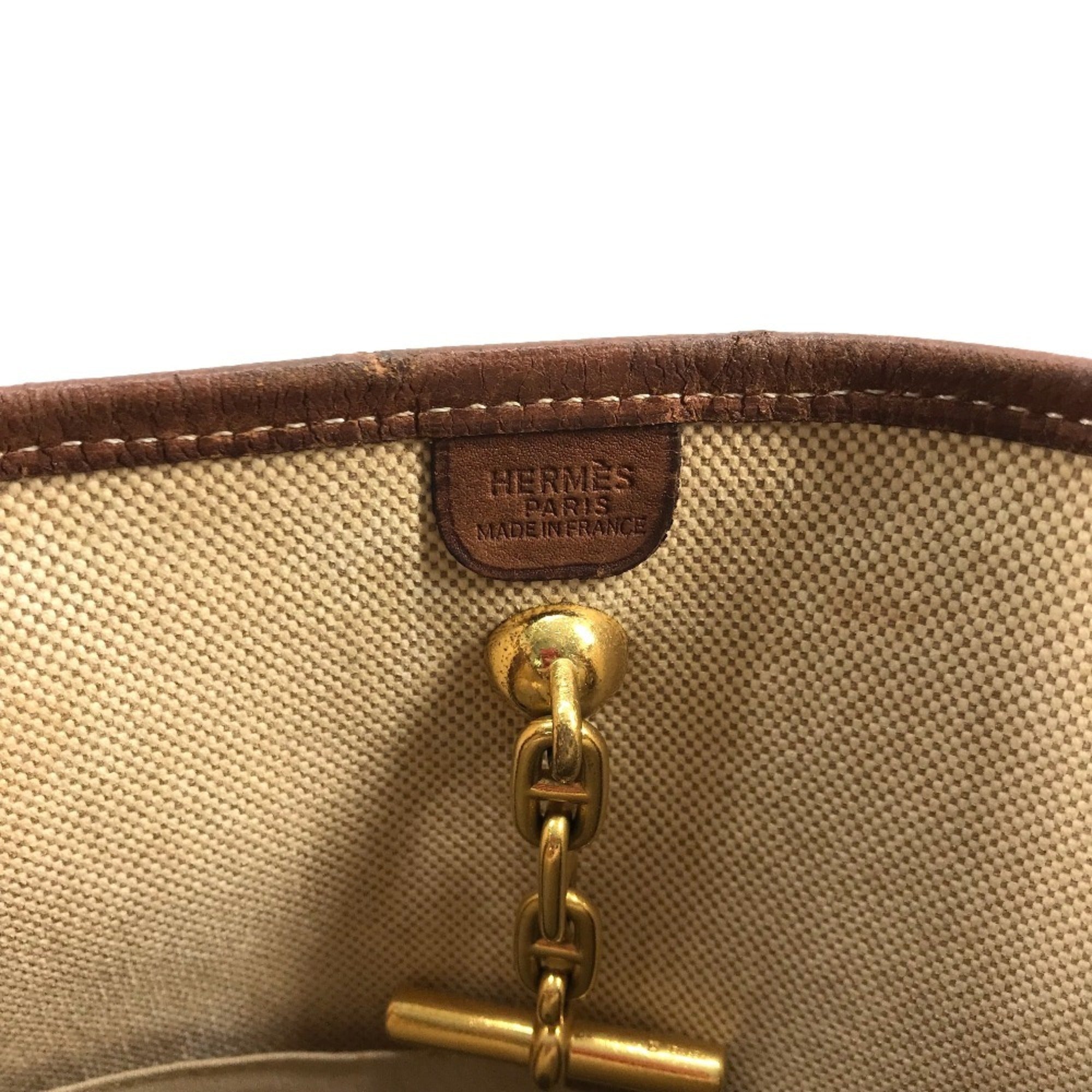 Hermes Vespa Beige Toile Officier Leather Shoulder Bag Tote Bag (Pre-Owned)
