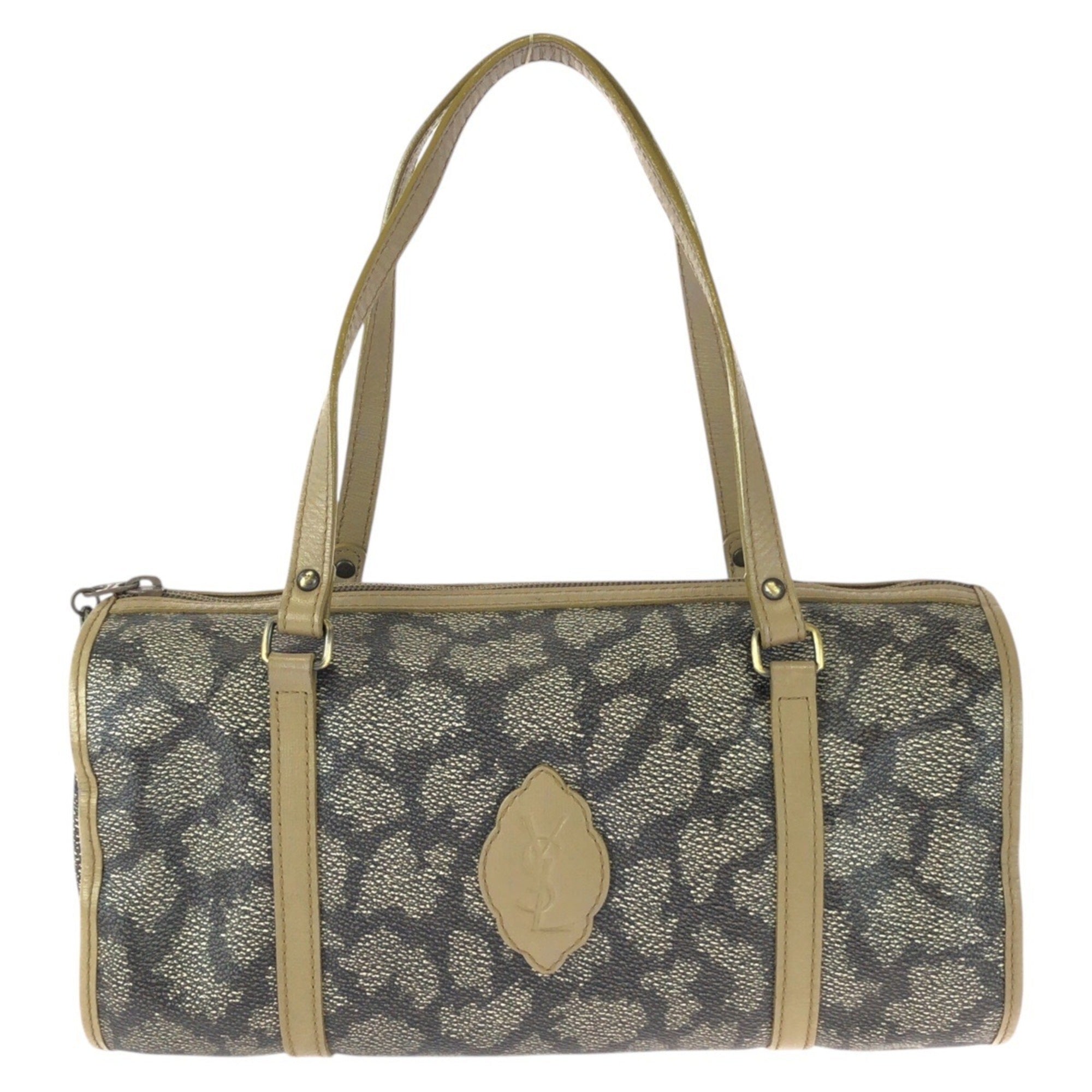 Yves Saint Laurent Beige Brown Pvc Leather Boston Bag Handbag (Pre-Owned)