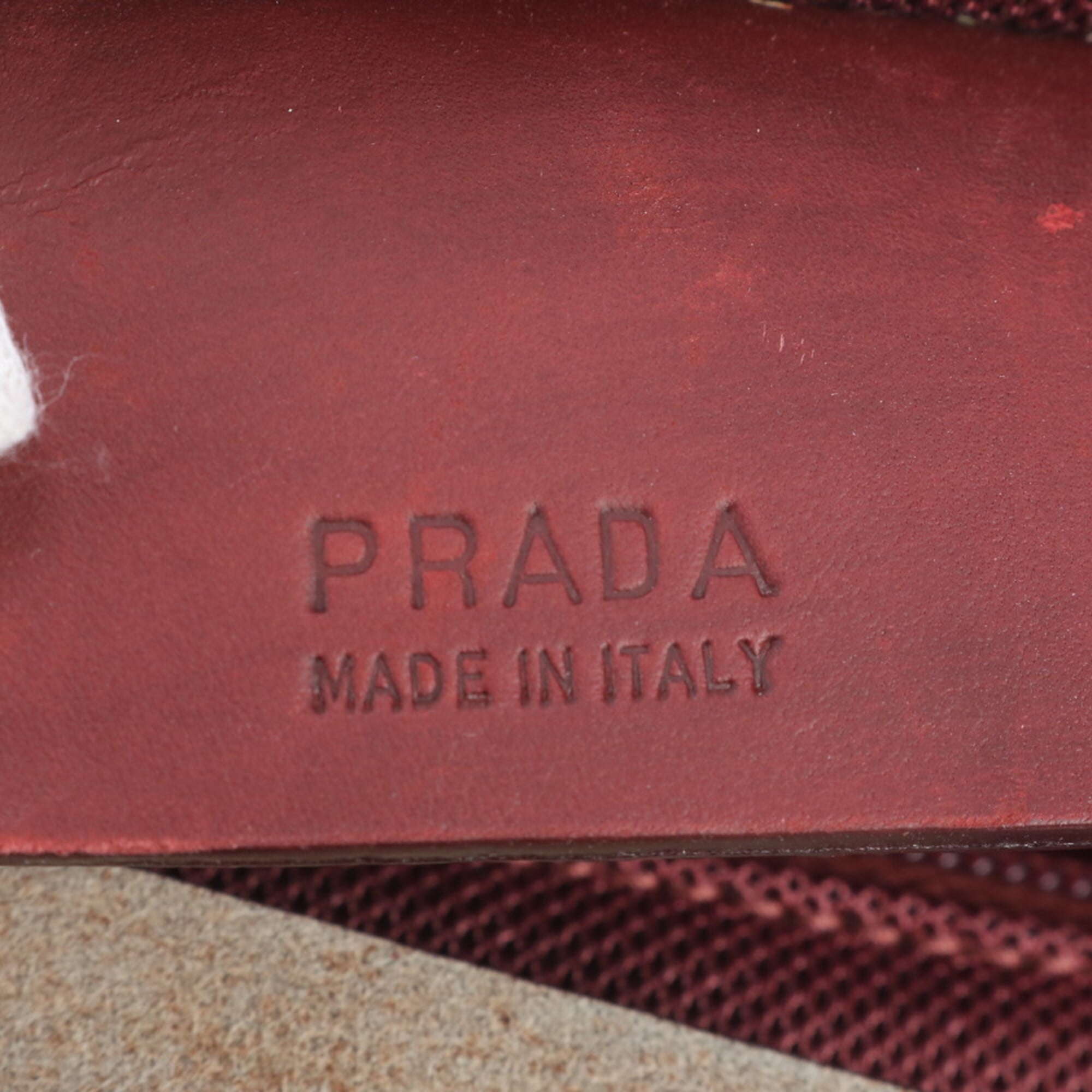 Prada Beige Red Color Wine Leather Canvas Handbag Shoulder Bag Tote Bag (Pre-Owned)