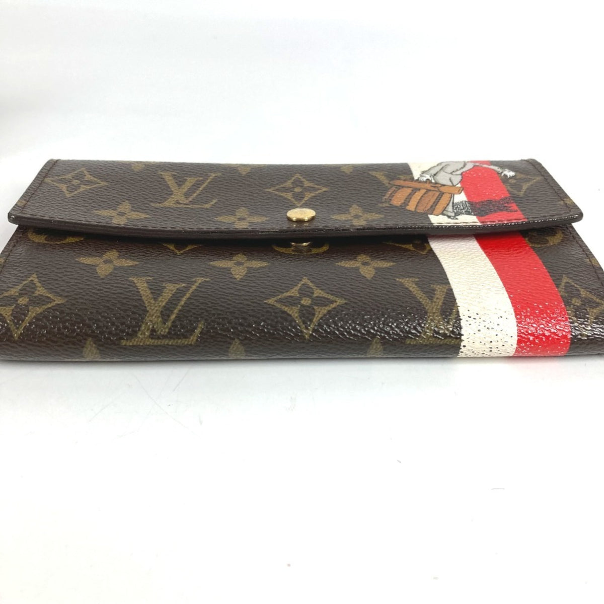 Louis Vuitton Brown Red Color Canvas Monogram Long Wallet (Tri-Fold) (Pre-Owned)