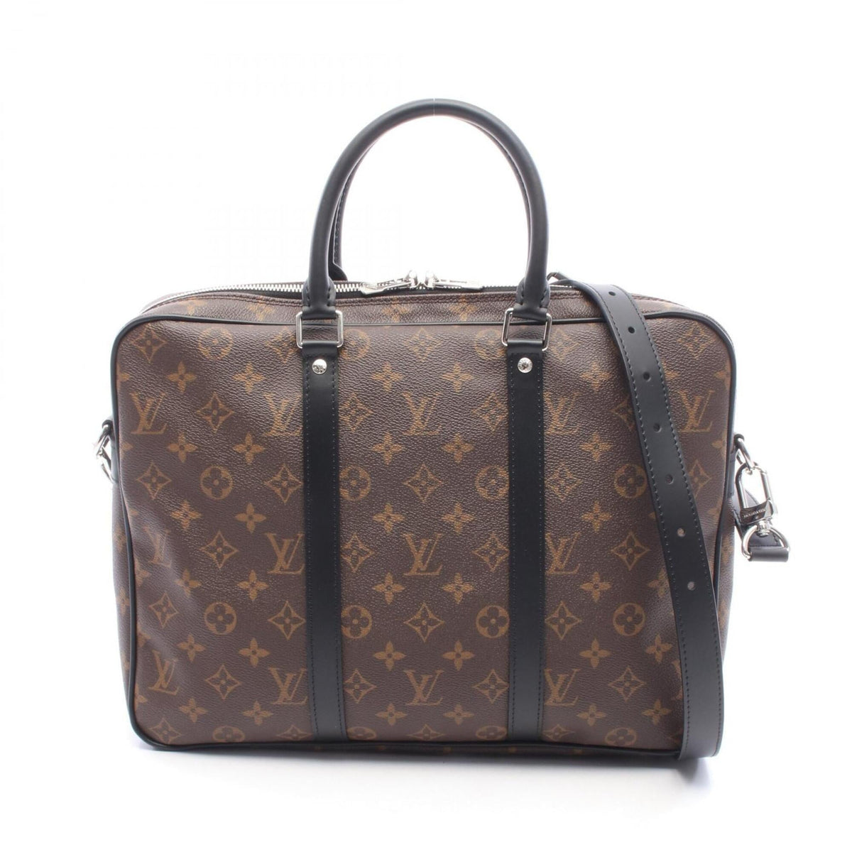 Louis Vuitton Black Brown Leather Coated Canvas Briefcase Handbag (Pre-Owned)