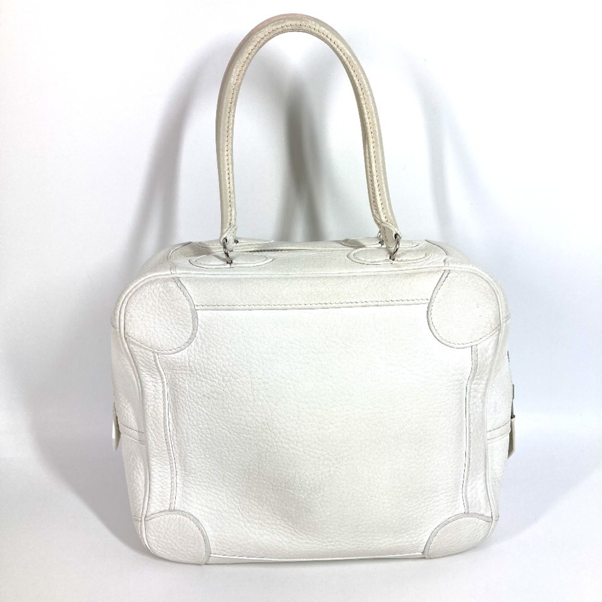 Hermes White Leather Boston Bag Handbag (Pre-Owned)