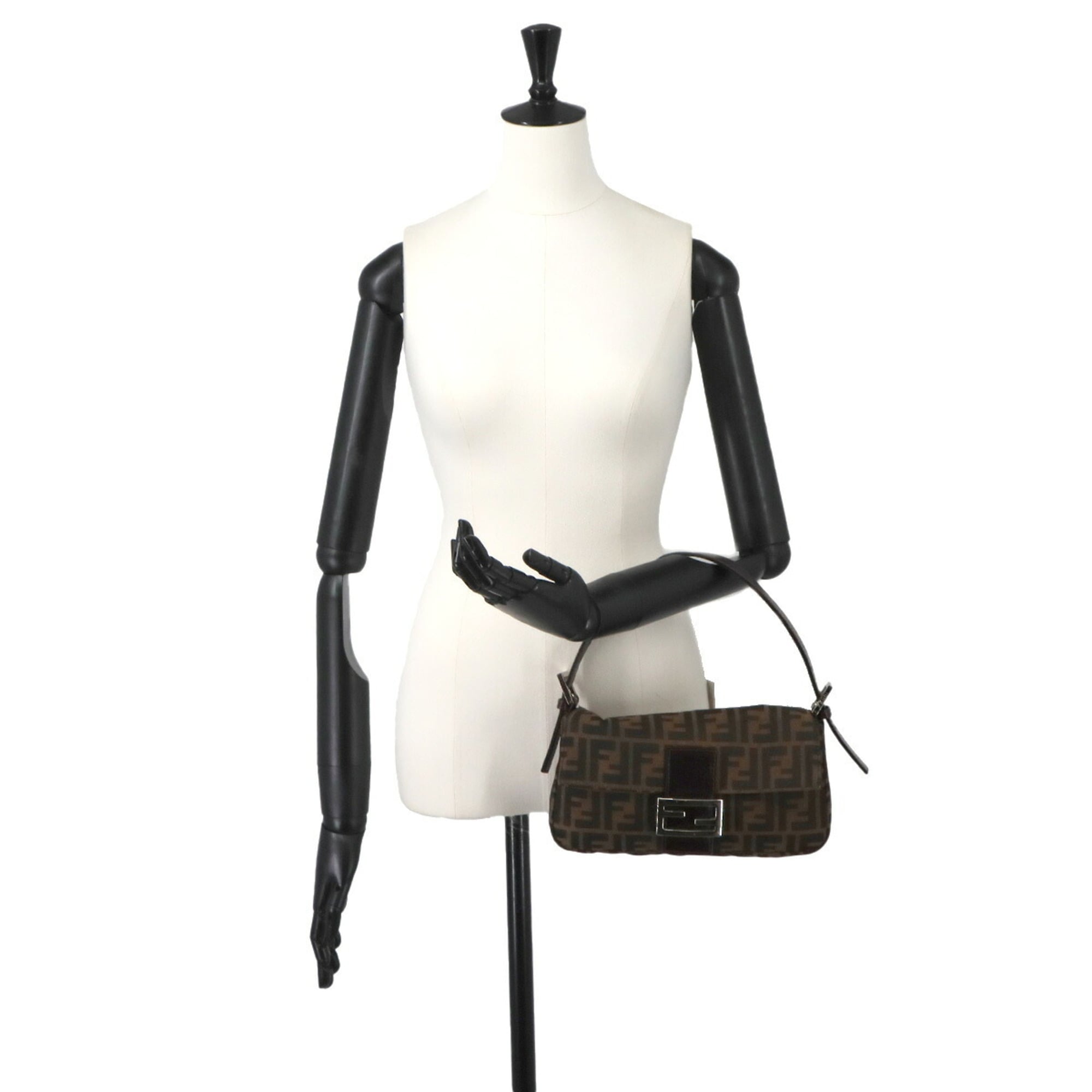 Fendi Zucca Brown Canvas Leather Baguette Bag Handbag Shoulder Bag (Pre-Owned)