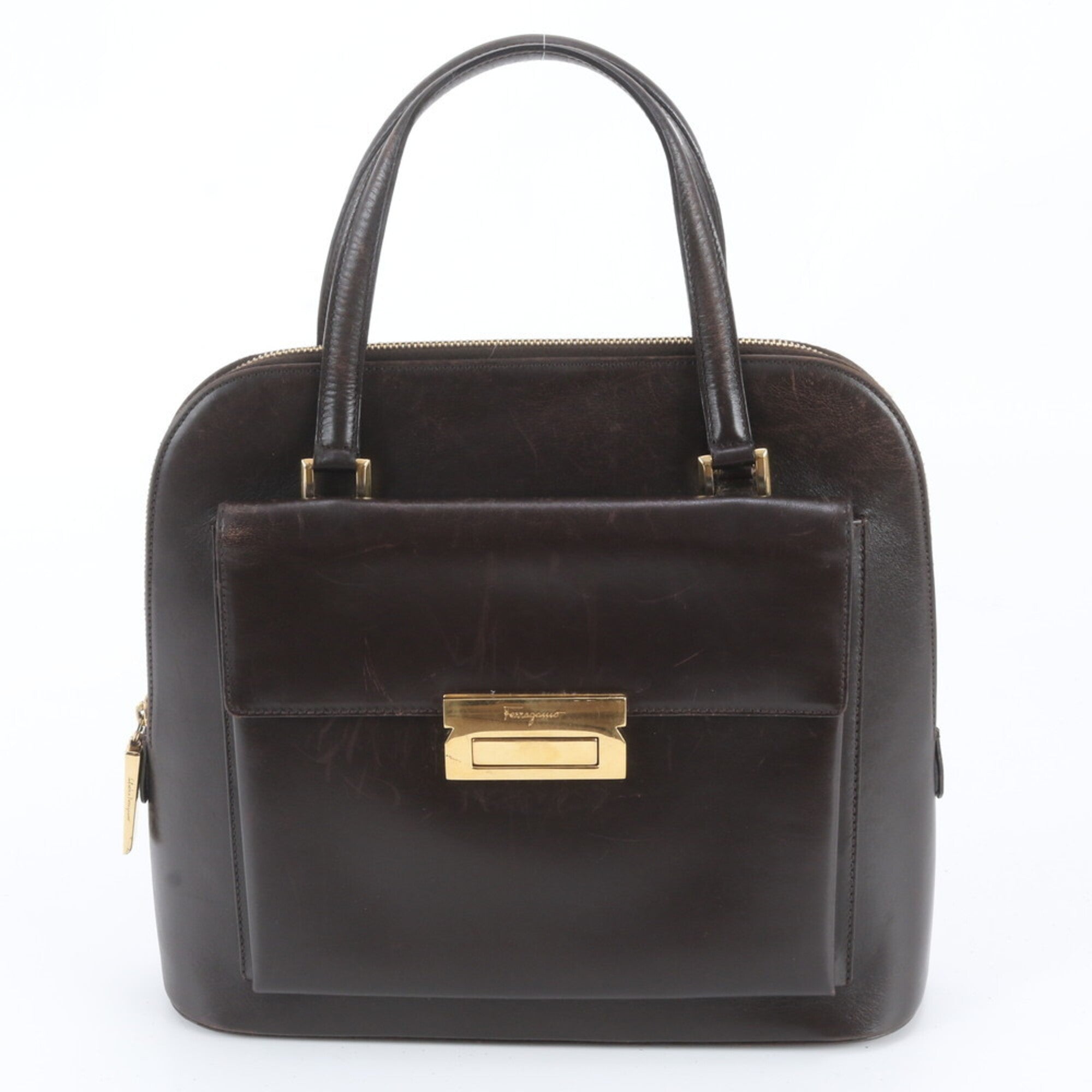 Salvatore Ferragamo Brown Dark Brown Leather Handbag Tote Bag (Pre-Owned)