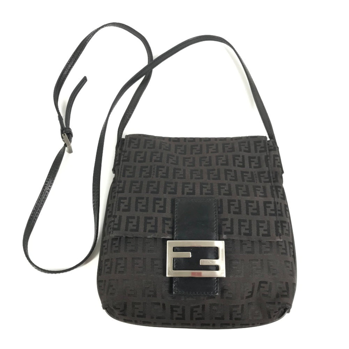 Fendi Black Zucchino Leather Canvas Pochette Shoulder Bag (Pre-Owned)