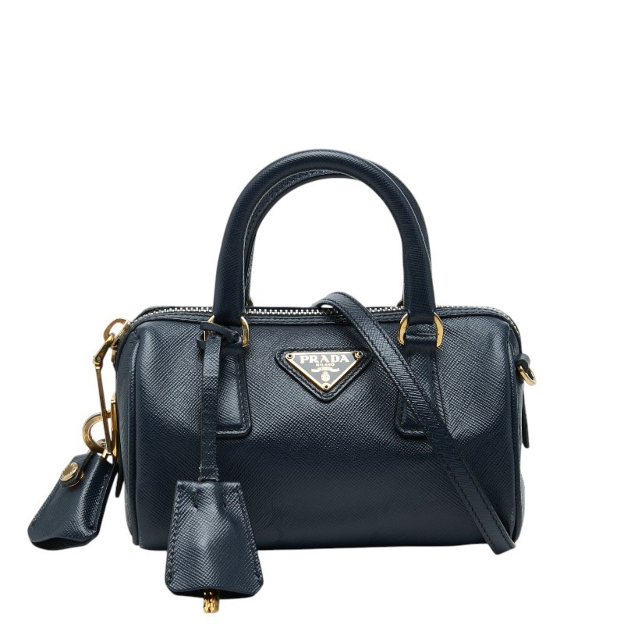 Prada Navy Leather Handbag Shoulder Bag (Pre-Owned)