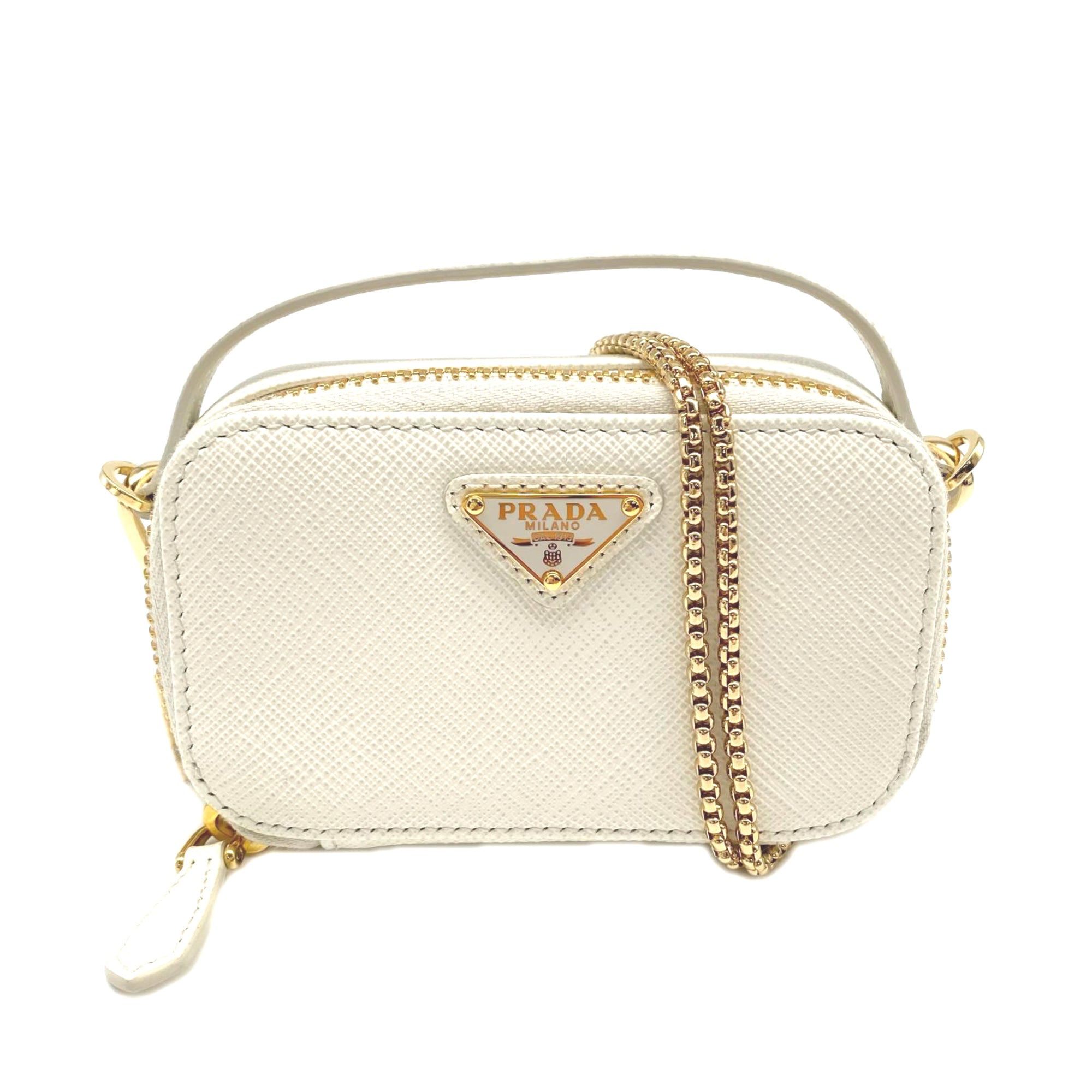 Prada Saffiano White Saffiano Pouch Shoulder Bag (Pre-Owned)