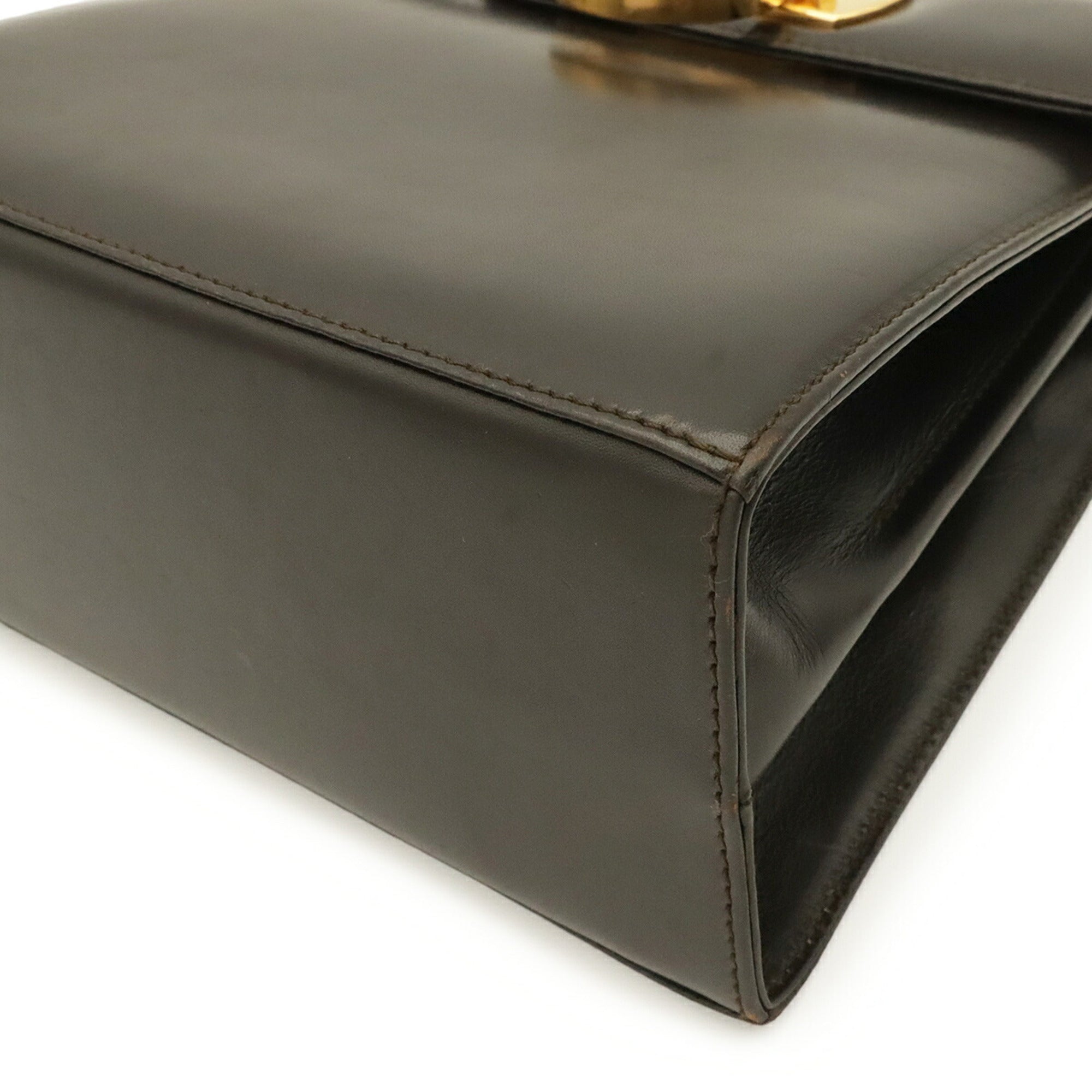 Salvatore Ferragamo Gancini Dark Brown Leather Handbag Shoulder Bag (Pre-Owned)