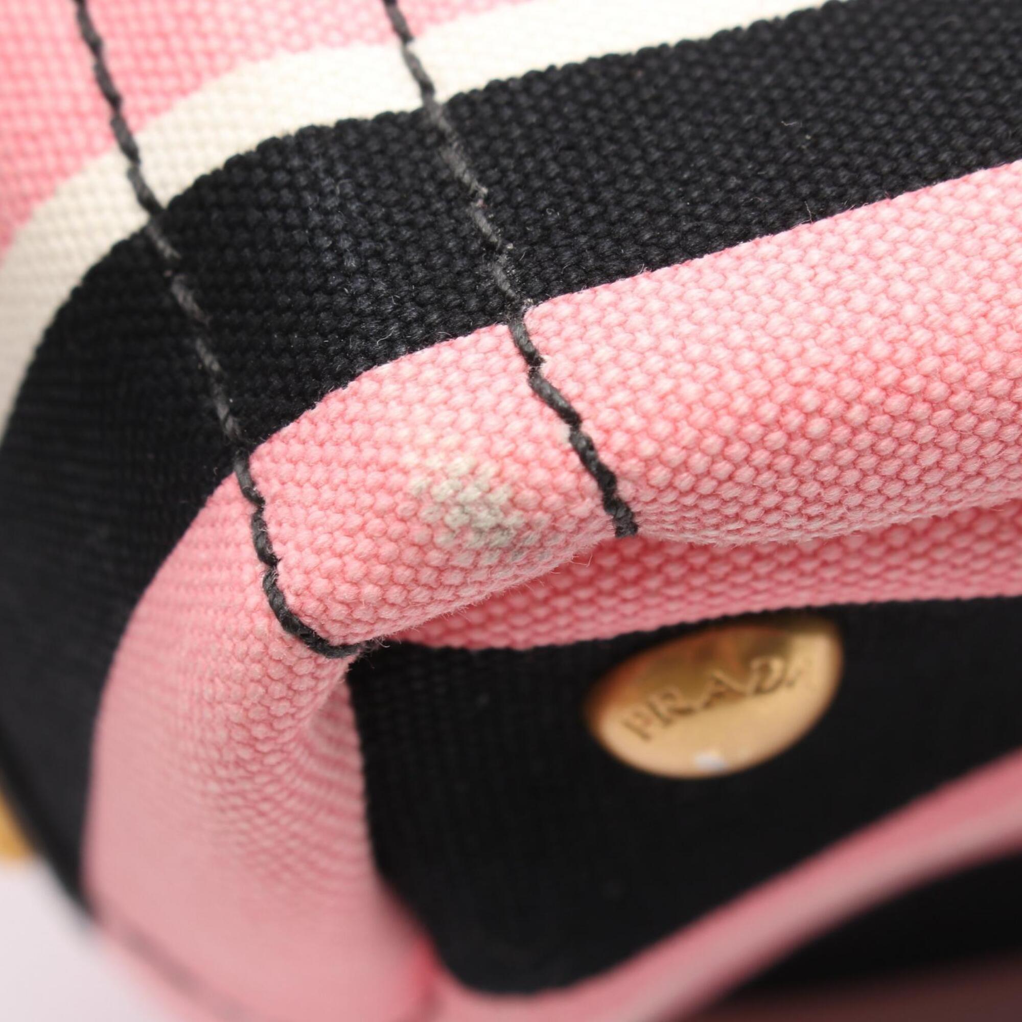 Prada Black Pink Canvas Handbag Tote Bag (Pre-Owned)