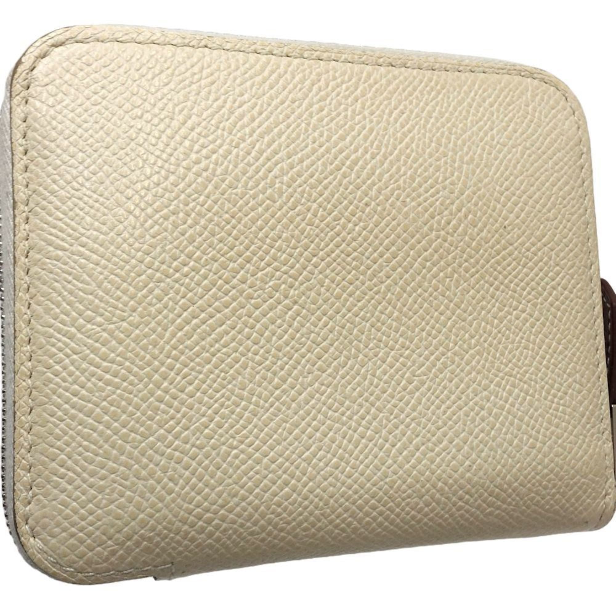Hermes Ivory White Epsom Leather Silk Coin Purse/Coin Case (Pre-Owned)