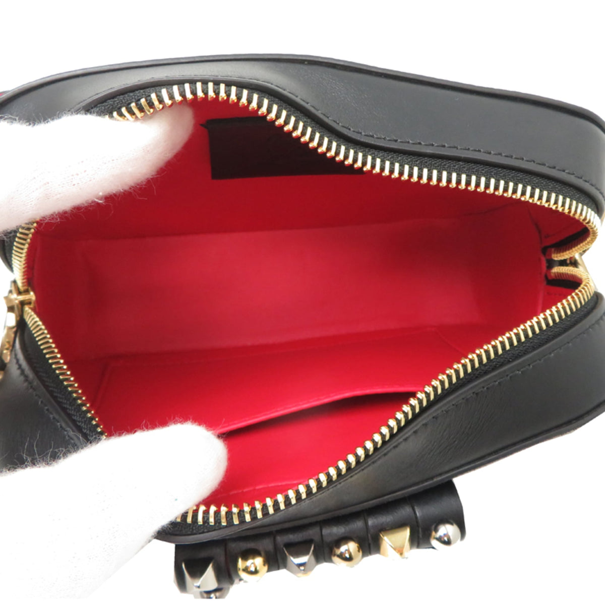 Christian Louboutin Black Red Color Leather Shoulder Bag (Pre-Owned)