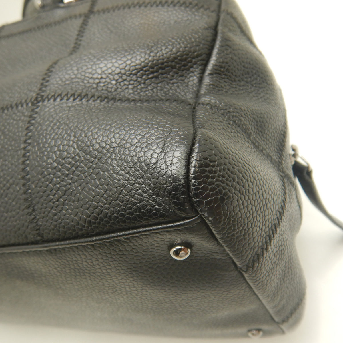 Chanel Chocolate Bar Black Grained Calfskin Boston Bag Handbag (Pre-Owned)
