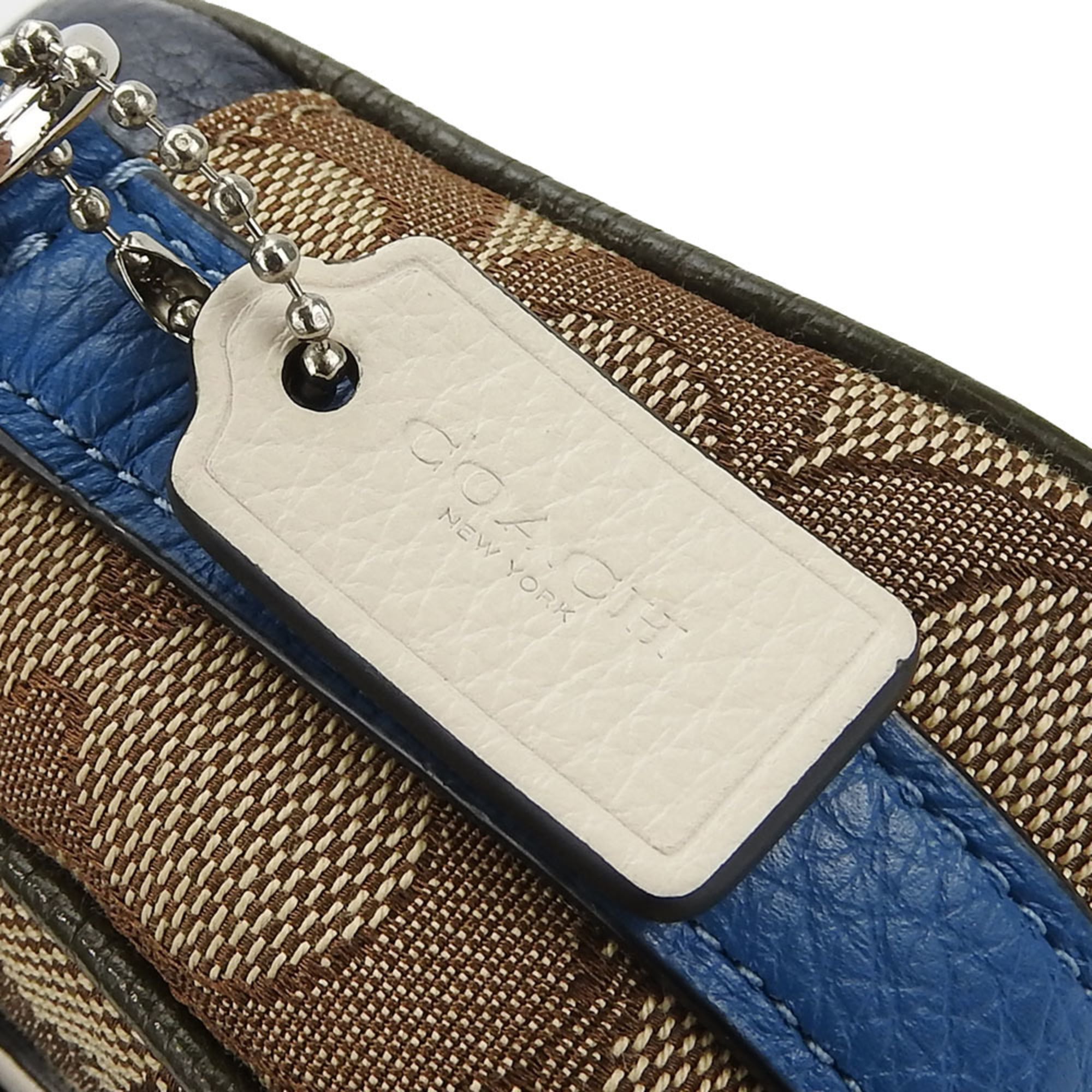 Coach Beige Blue Khaki Canvas Leather Pochette Shoulder Bag (Pre-Owned)