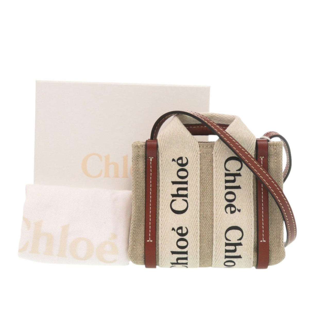 Chloé Beige Brown Leather Canvas Shoulder Bag (Pre-Owned)