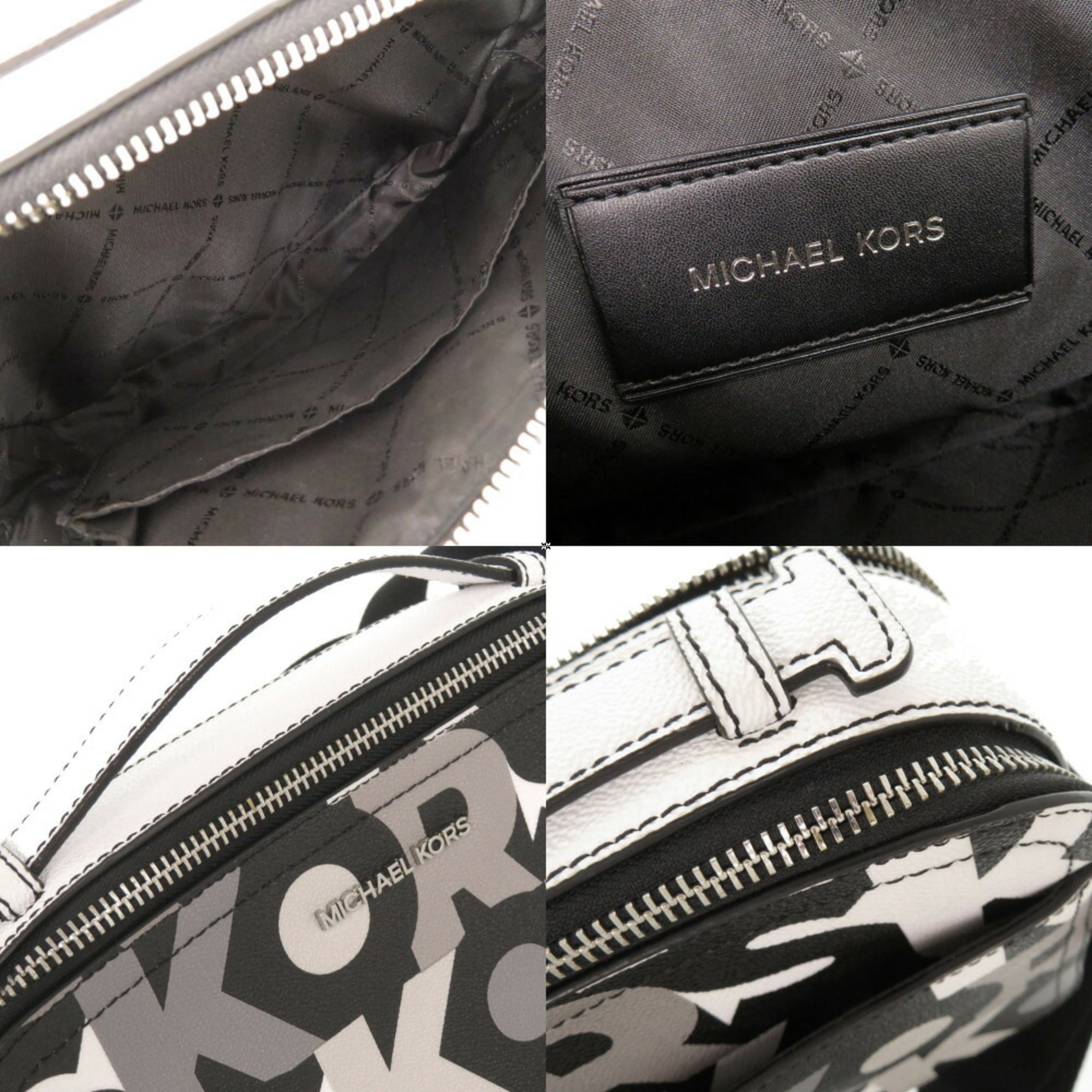 Michael Kors Black Gray White Pvc Shoulder Bag (Pre-Owned)