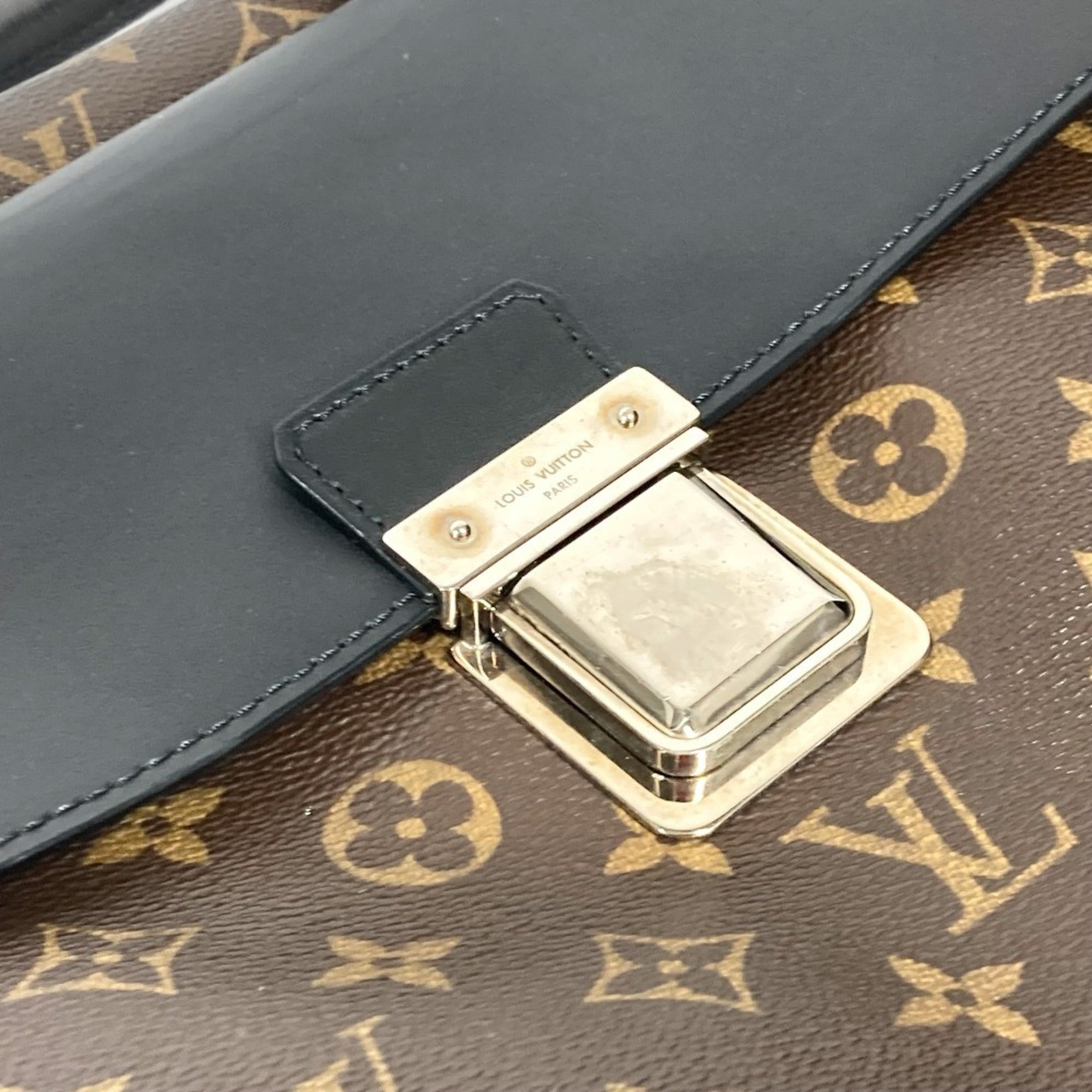 Louis Vuitton Black Brown Monogram Canvas Briefcase Shoulder Bag (Pre-Owned)