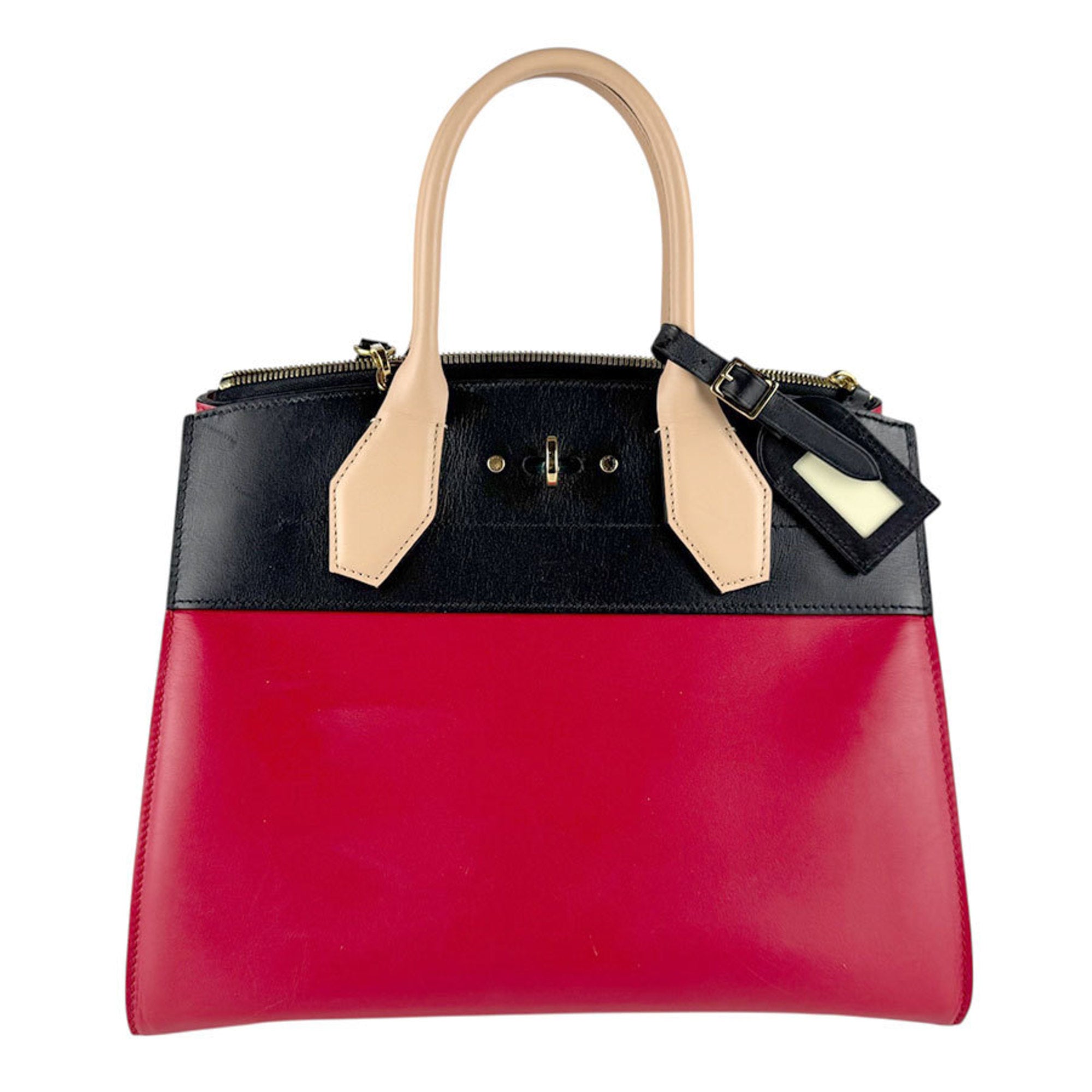 Louis Vuitton Beige Black Red Color Leather Handbag Shoulder Bag (Pre-Owned)