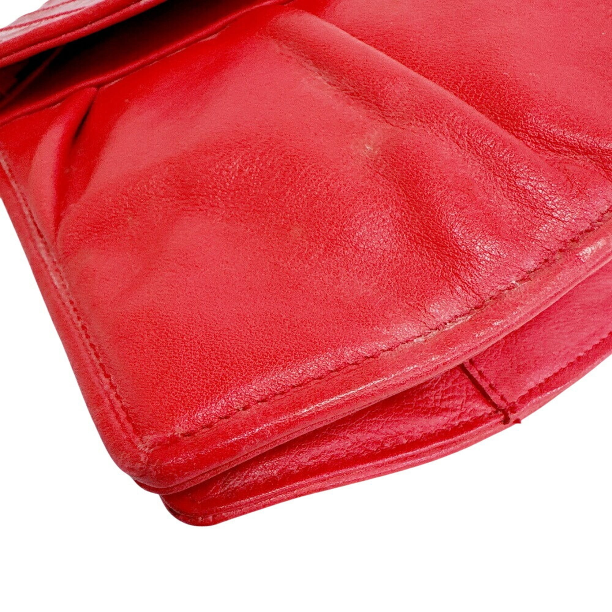 Fendi Red Color Leather Pochette Shoulder Bag (Pre-Owned)