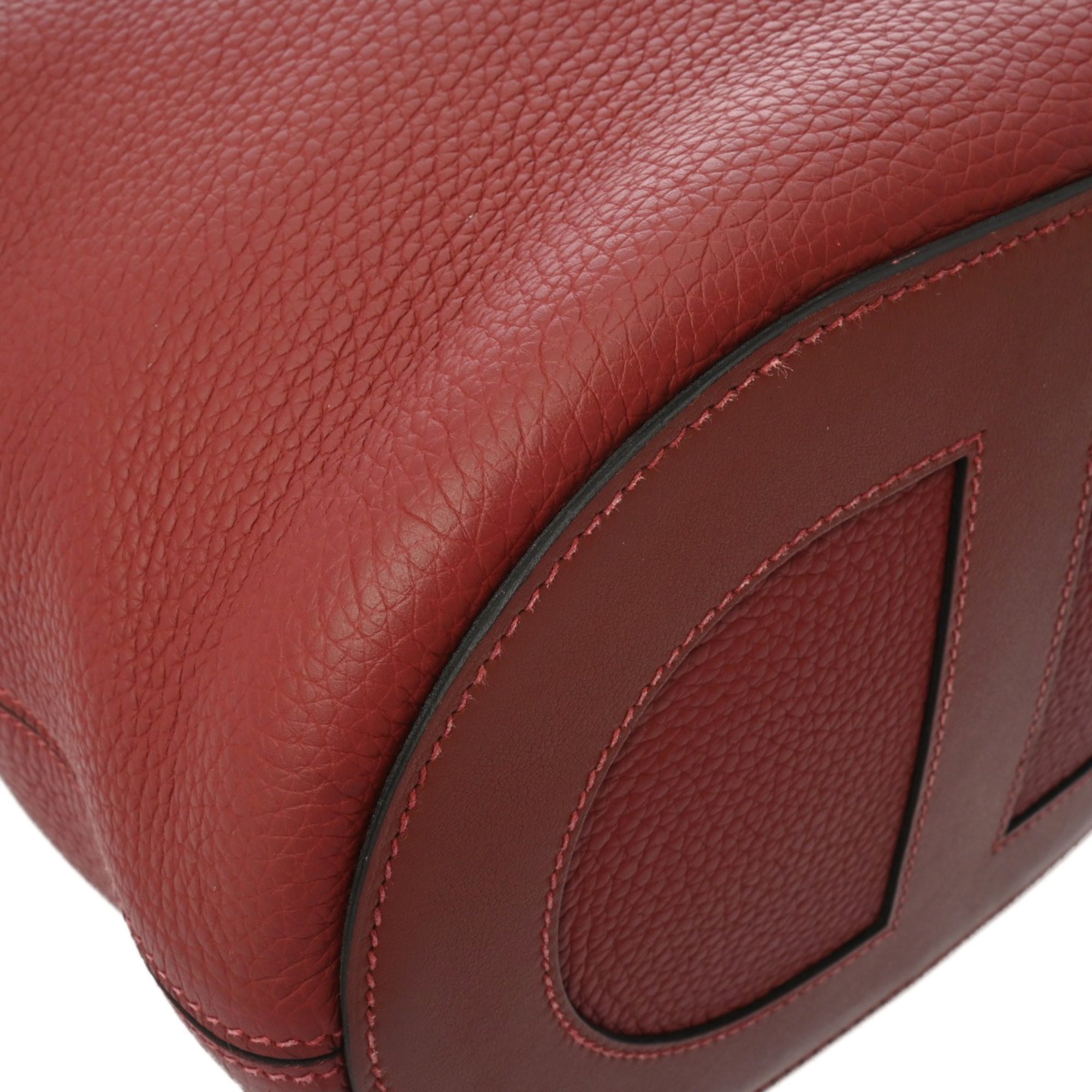 Hermes Rouge H Taurillon Clemence Leather Swift Leather Handbag (Pre-Owned)