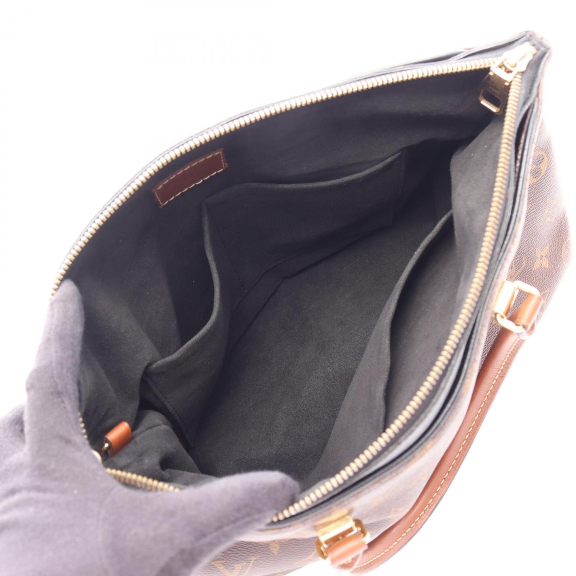 Louis Vuitton Black Brown Coated Canvas Leather Handbag (Pre-Owned)