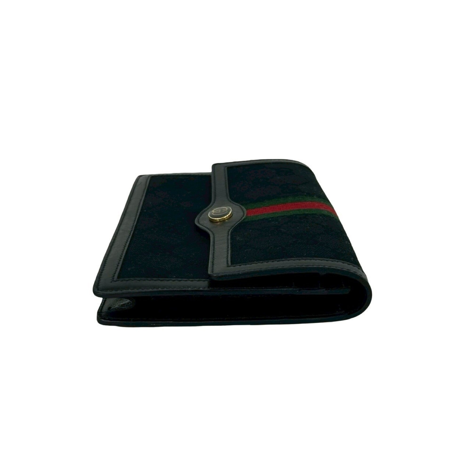 Gucci Black Green Red Color Canvas Leather Pouch (Pre-Owned)