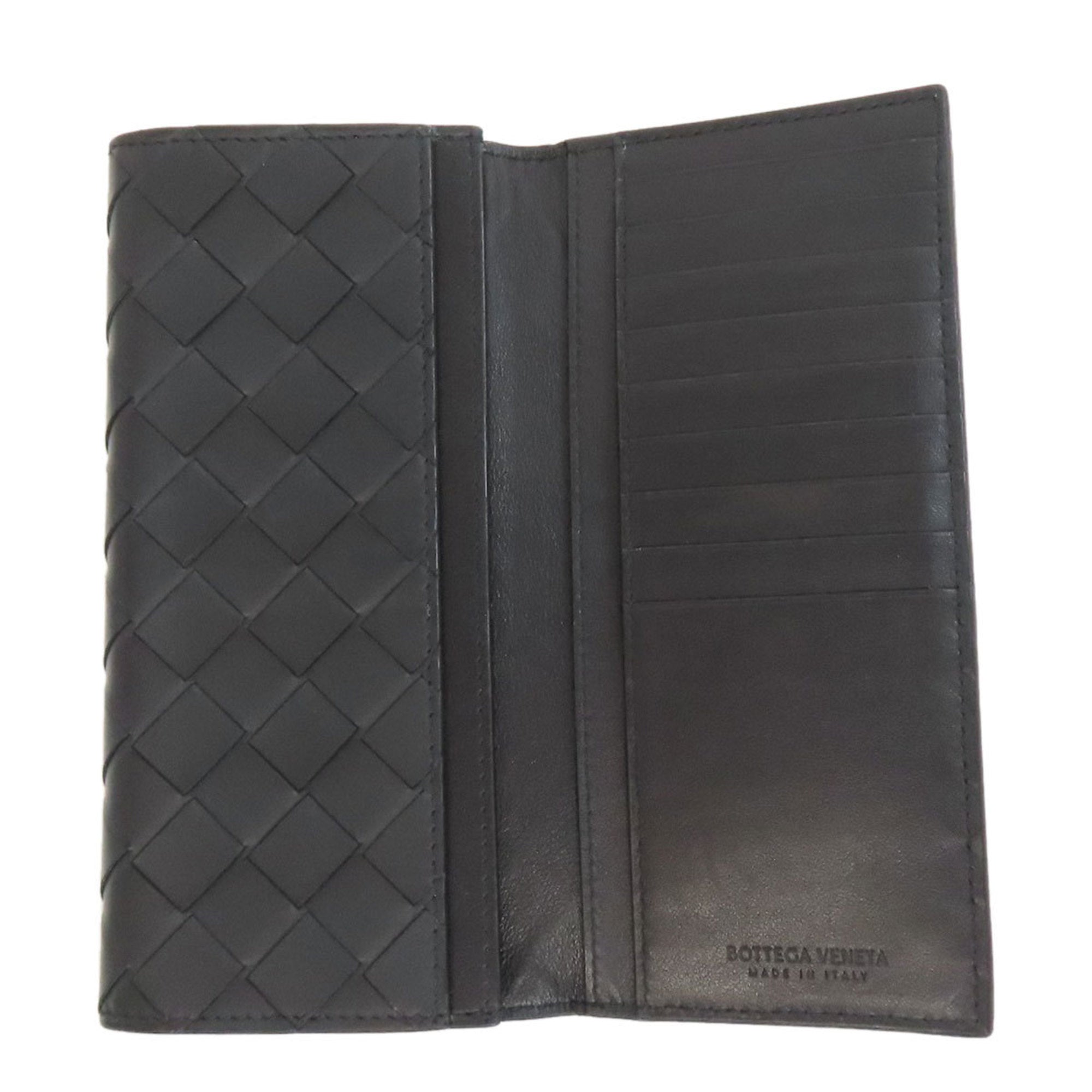 Bottega Veneta Intrecciato Black Leather Long Wallet (Bi-Fold) (Pre-Owned)