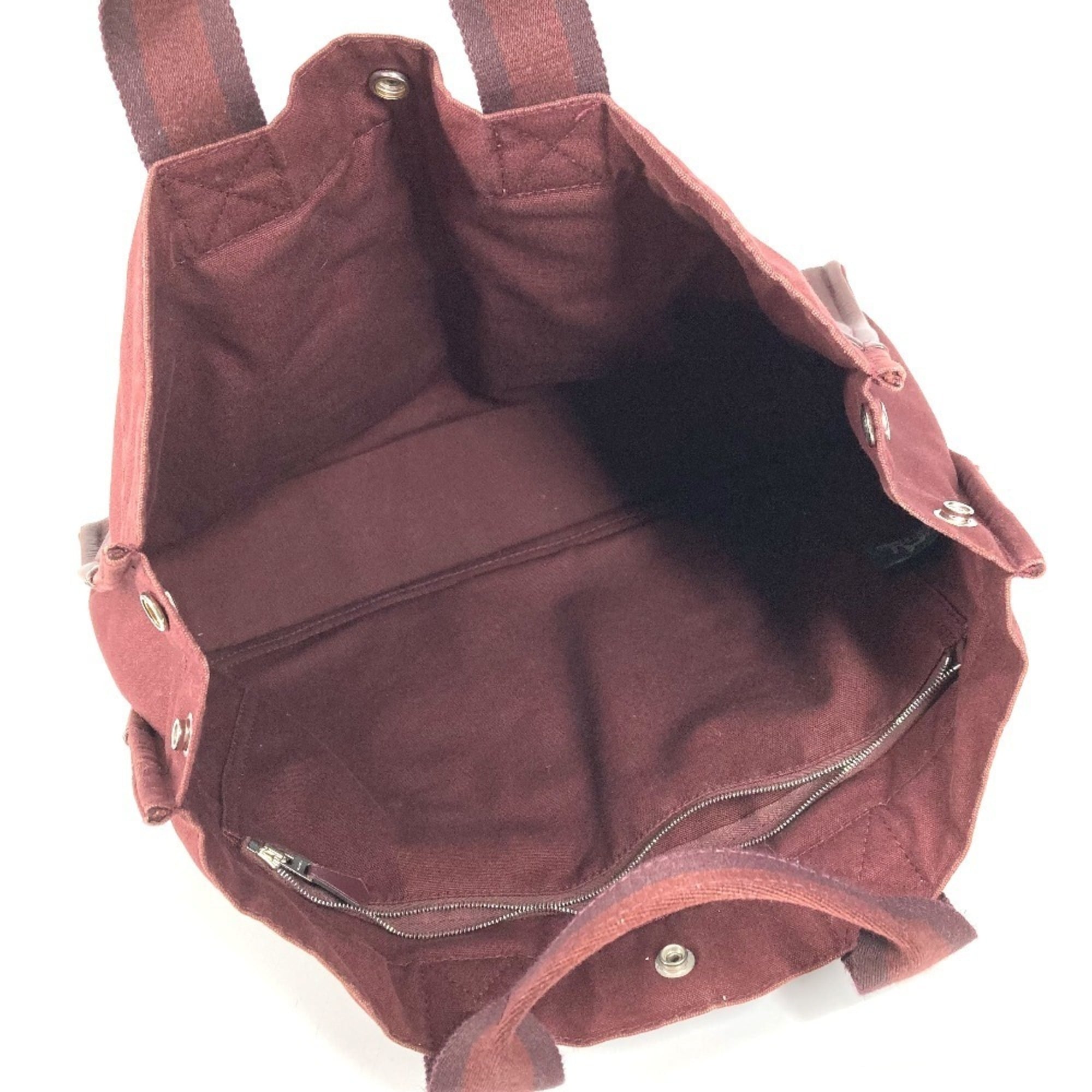Hermes Wine Cotton Leather Handbag Tote Bag (Pre-Owned)