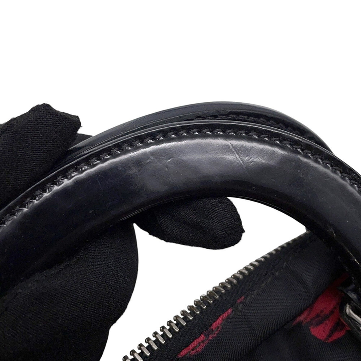 Prada Black Red Color Nylon Leather Handbag (Pre-Owned)