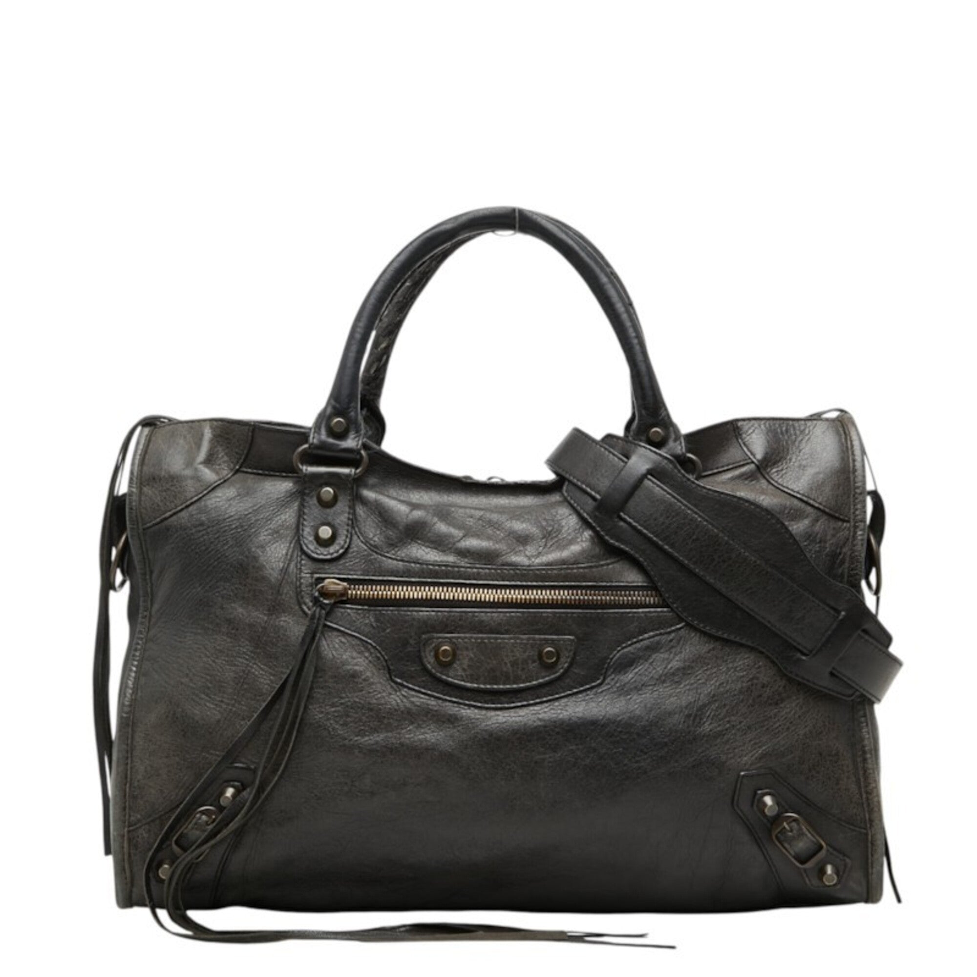 Balenciaga Black Leather Felt Handbag Shoulder Bag (Pre-Owned)