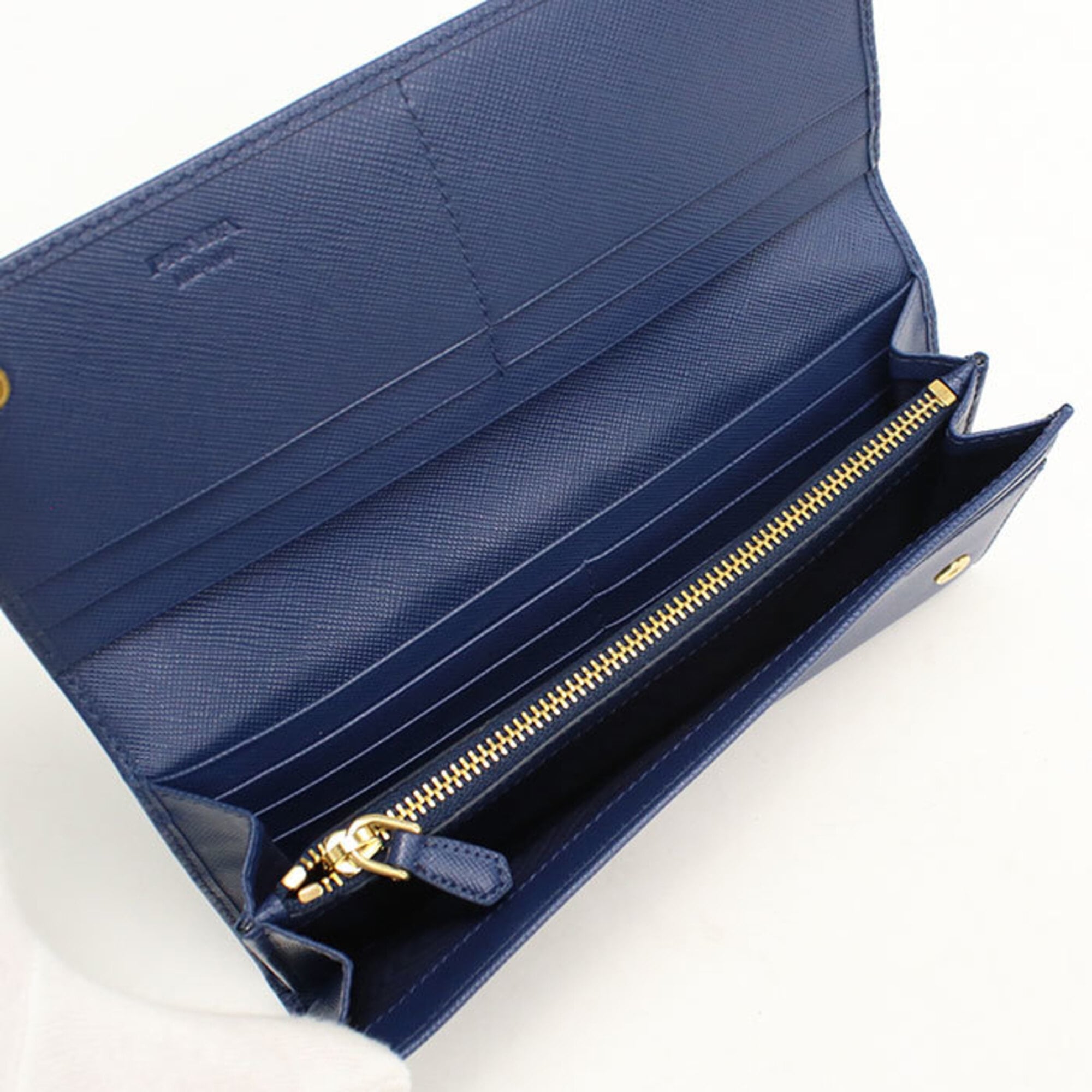 Prada Blue Leather Long Wallet (Bi-Fold) (Pre-Owned)
