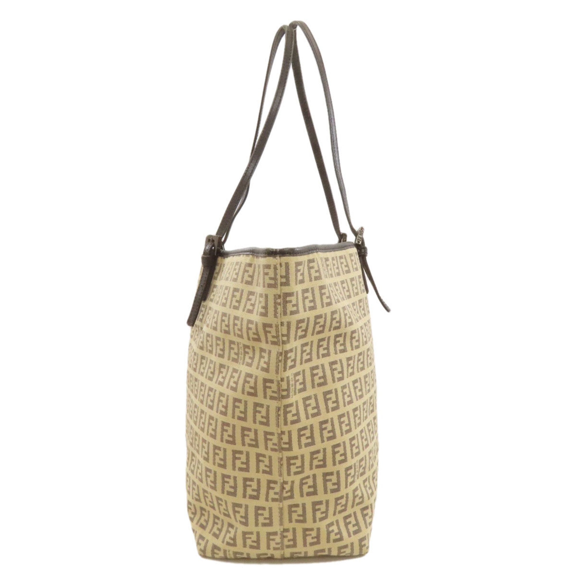 Fendi Zucca Beige Black Canvas Leather Tote Bag (Pre-Owned)