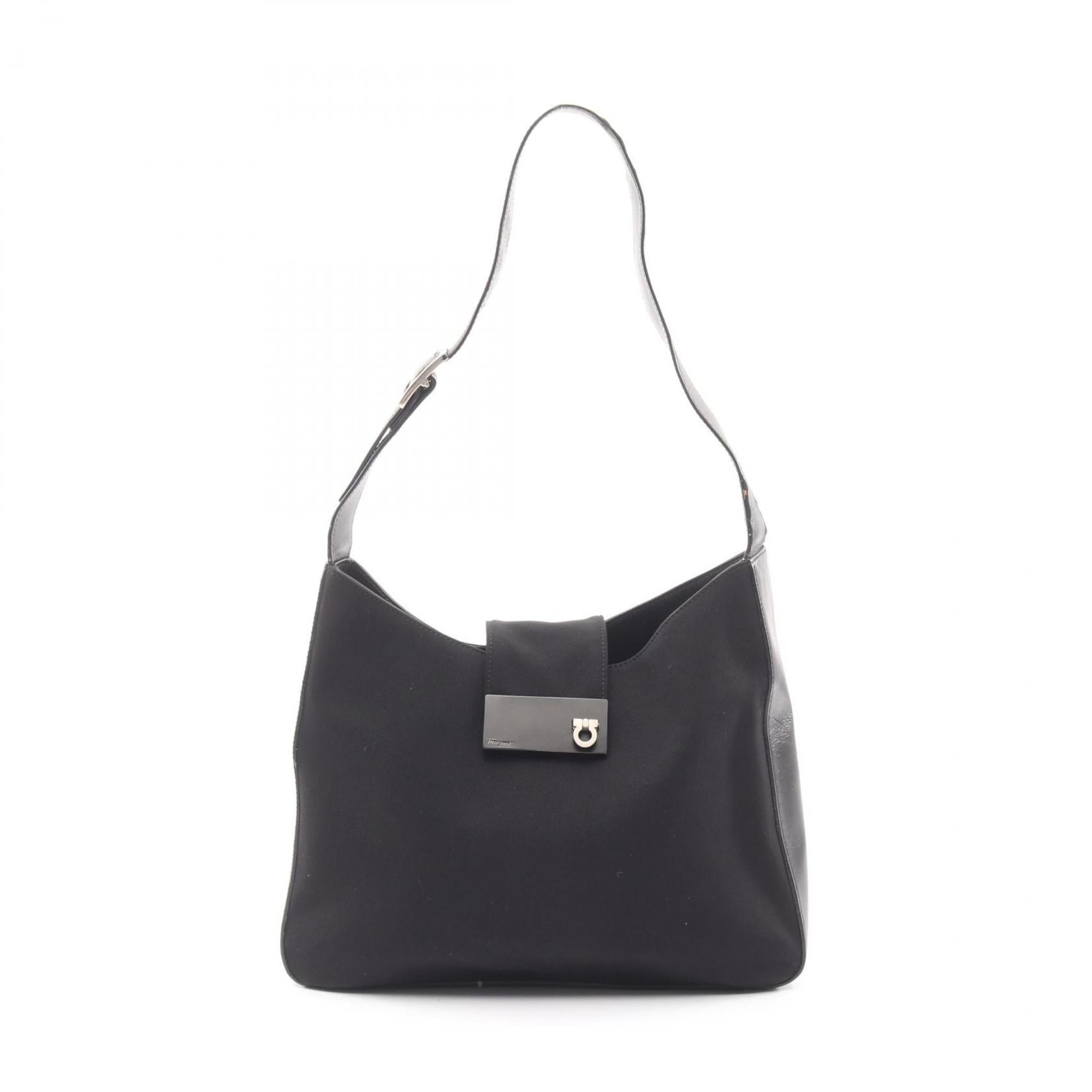 Salvatore Ferragamo Black Canvas Leather Shoulder Bag (Pre-Owned)