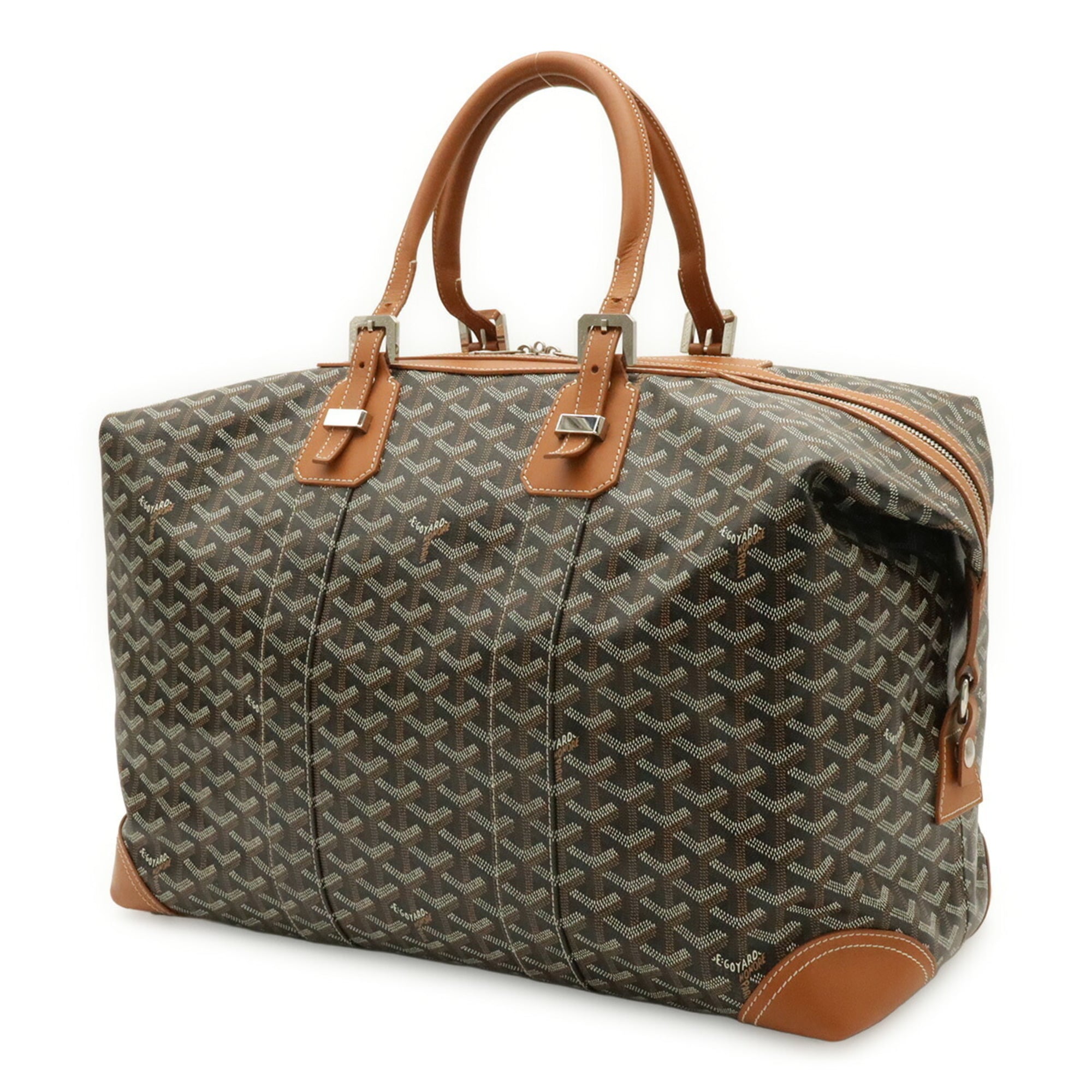 Goyard Black Brown White Coated Canvas Leather Boston Bag (Pre-Owned)
