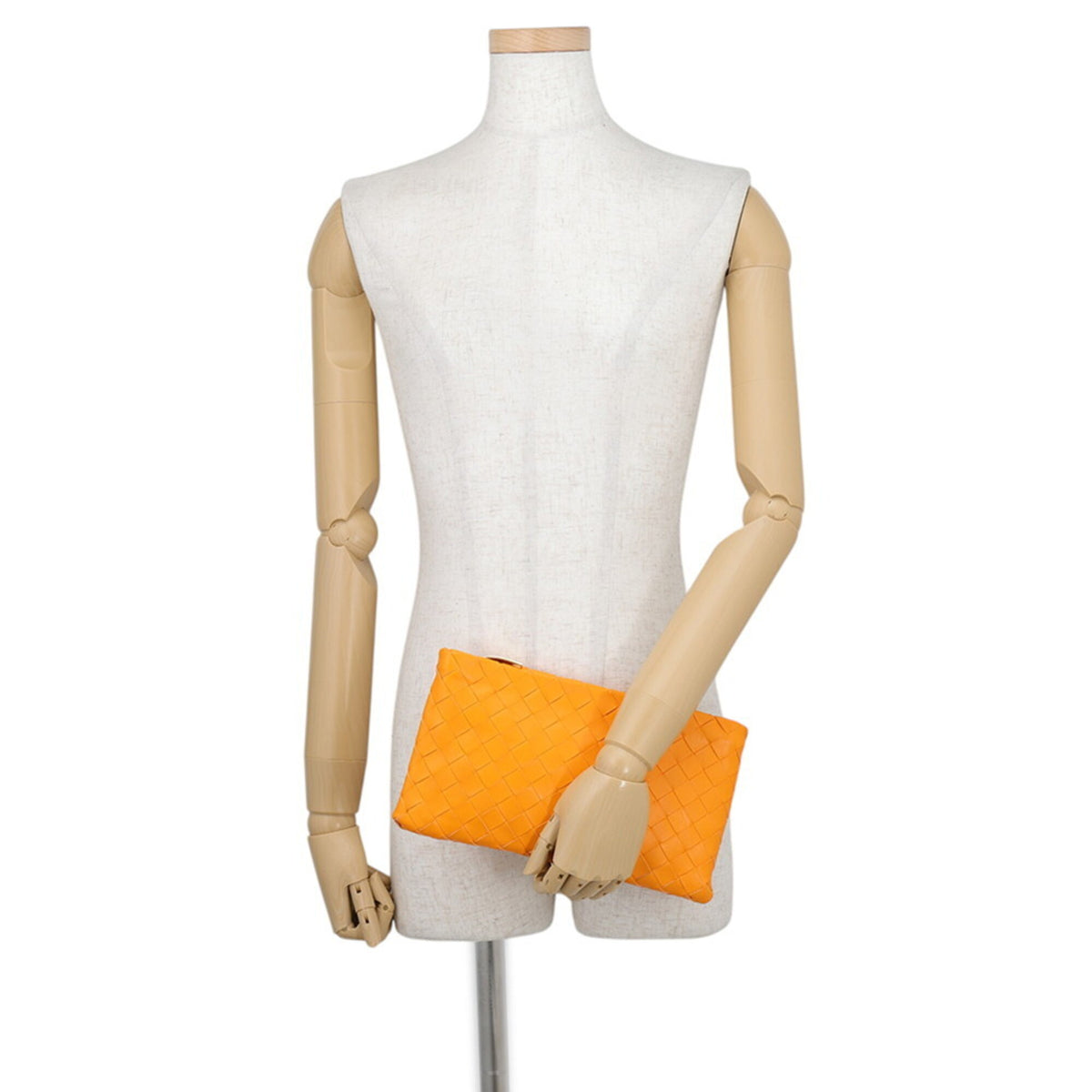 Bottega Veneta Intrecciato Orange Leather Clutch Bag Document Case Handbag (Pre-Owned)