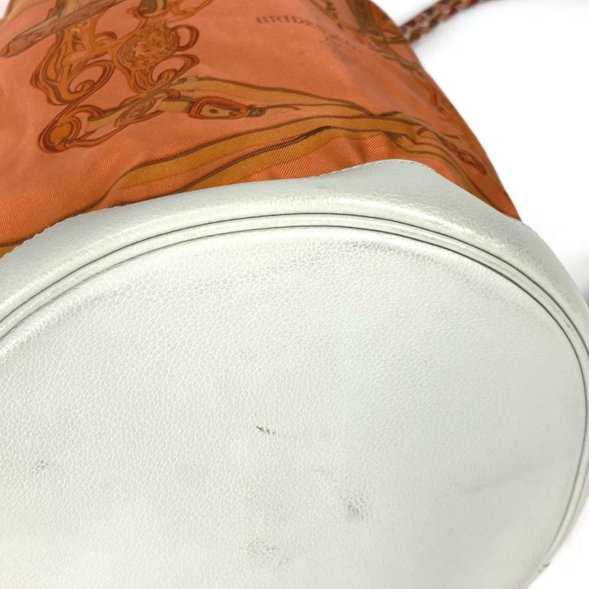 Hermes Orange White Silk Leather Shoulder Bag (Pre-Owned)