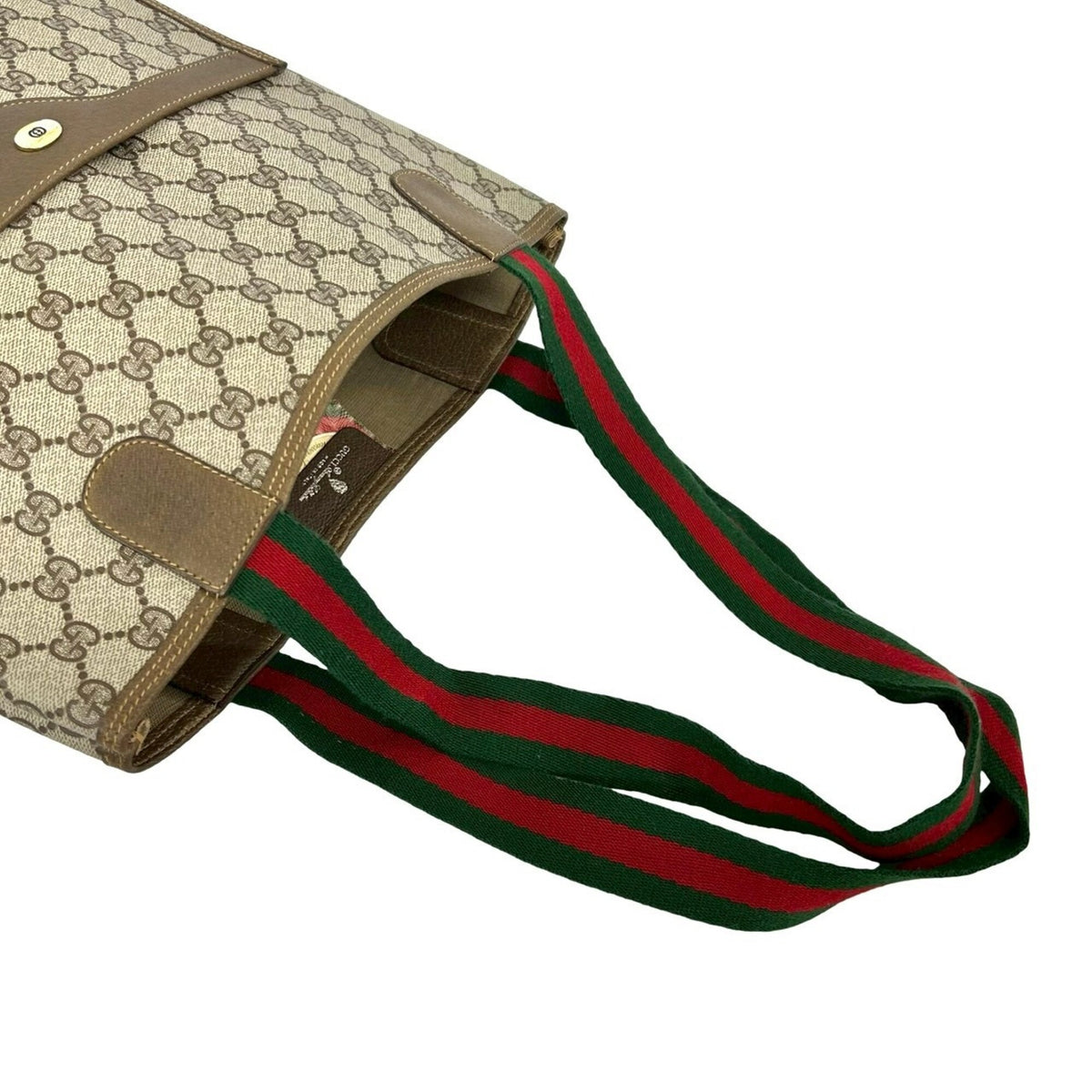 Gucci Brown Green Red Color Leather Pvc Handbag Tote Bag (Pre-Owned)
