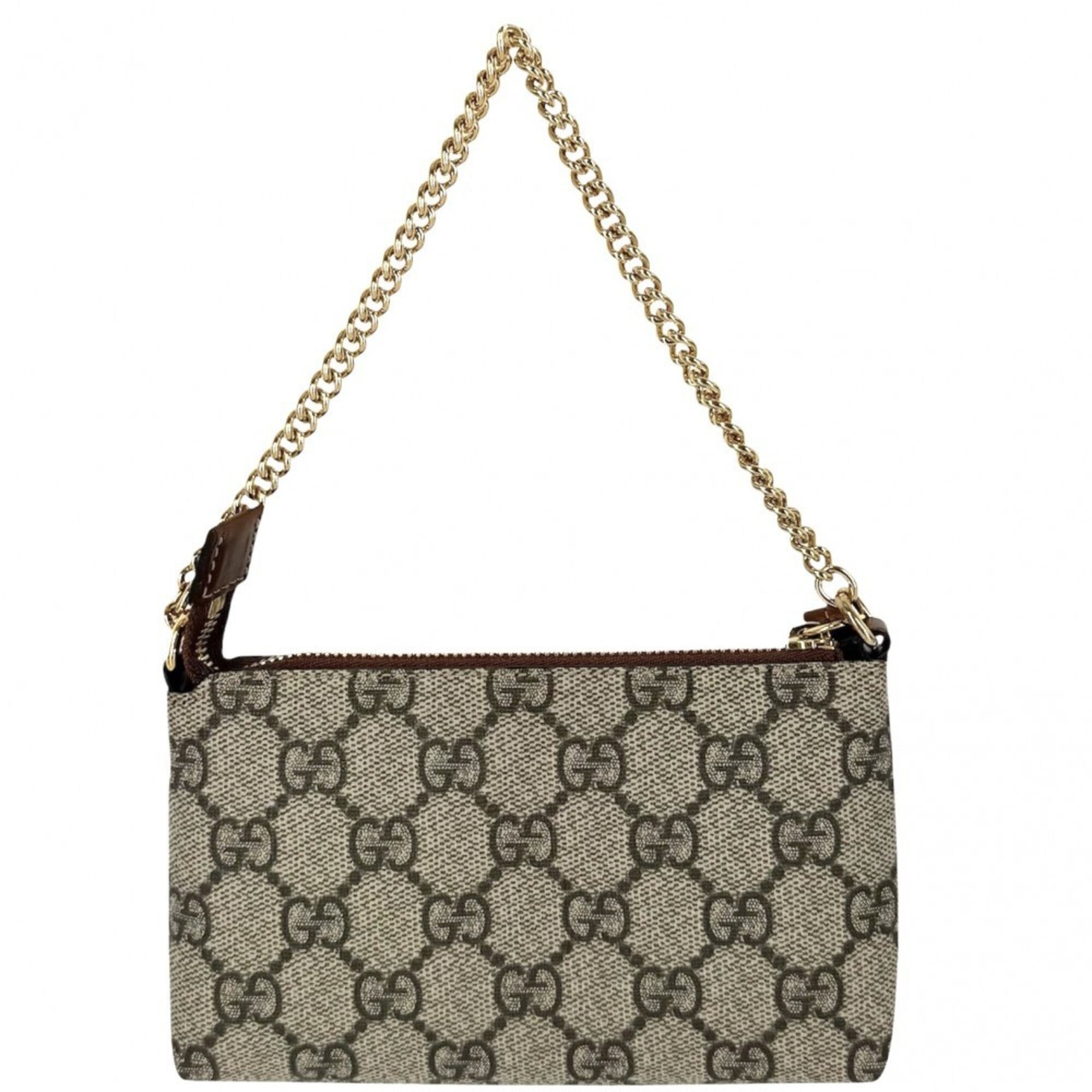 Gucci Beige Brown Gg Canvas Leather Handbag (Pre-Owned)