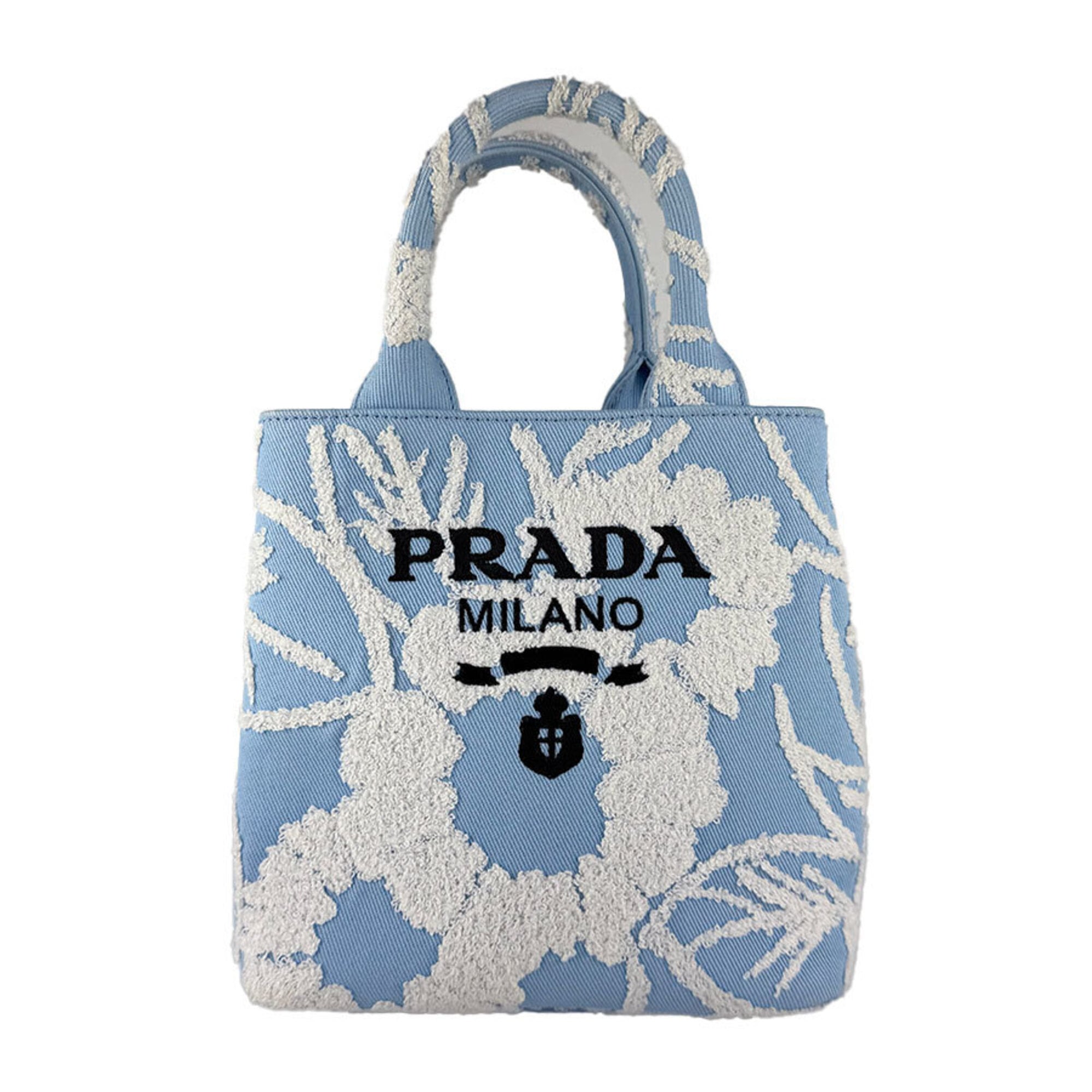 Prada Blue White Canvas Pile Fabric Handbag Shoulder Bag (Pre-Owned)
