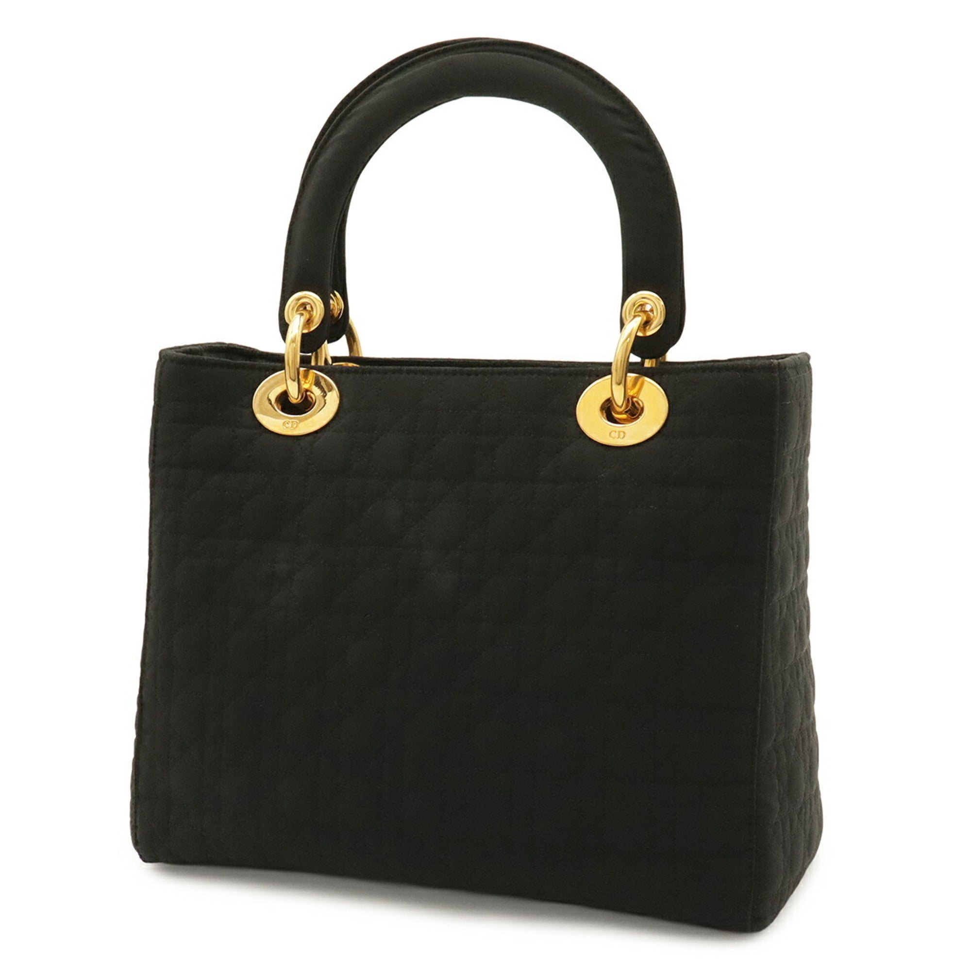 Christian Dior Lady Dior Black Nylon Leather Handbag Tote Bag (Pre-Owned)