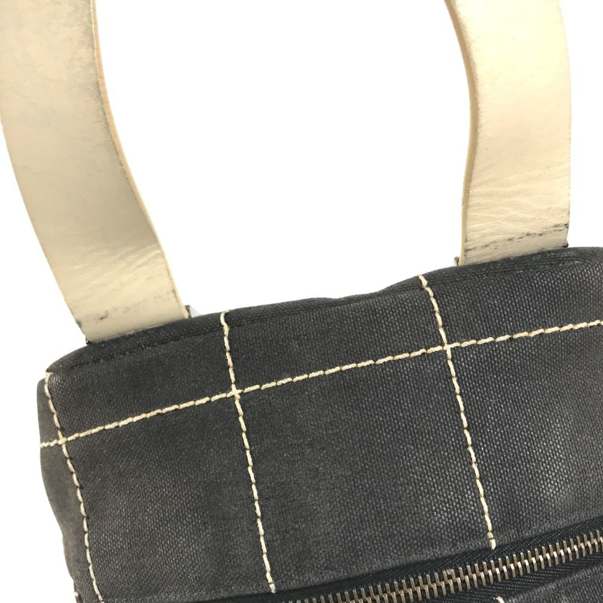 Chanel Chocolate Bar Black White Leather Canvas Boston Bag Handbag (Pre-Owned)