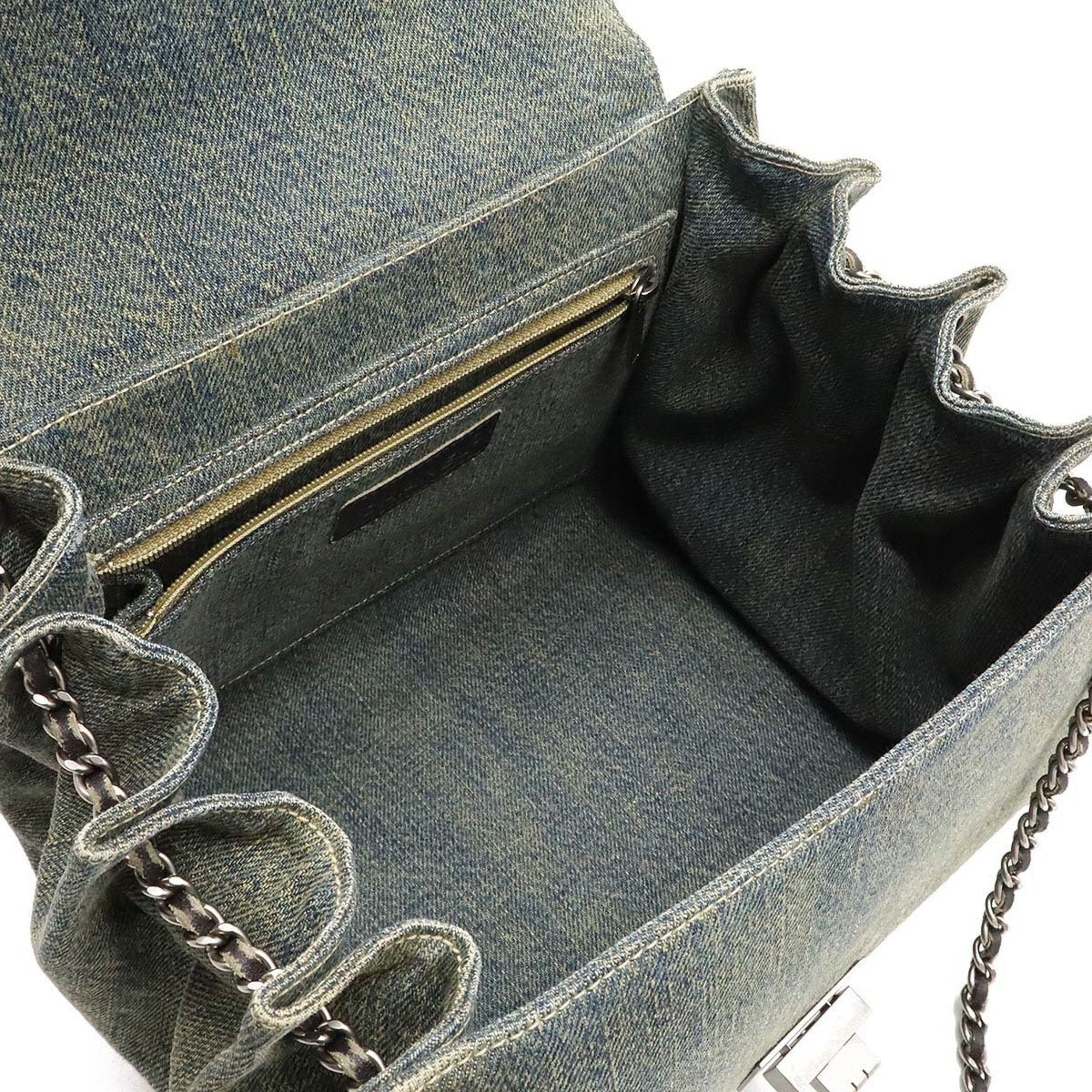Chanel Blue Dark Brown Denim Leather Shoulder Bag (Pre-Owned)