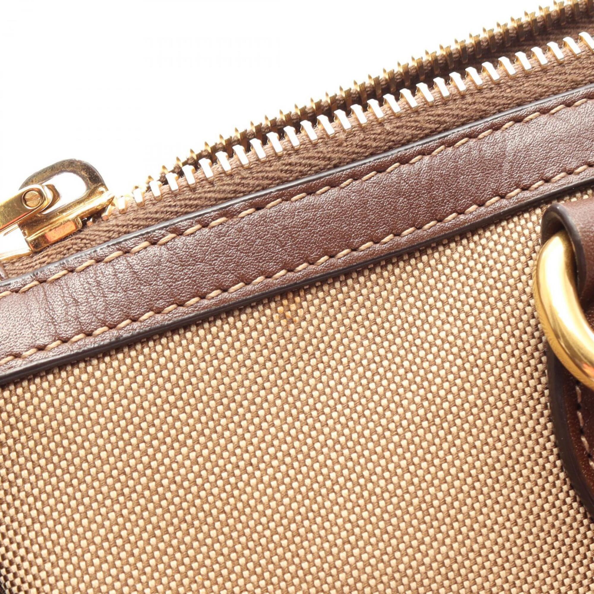 Prada Beige Brown Canvas Leather Handbag (Pre-Owned)