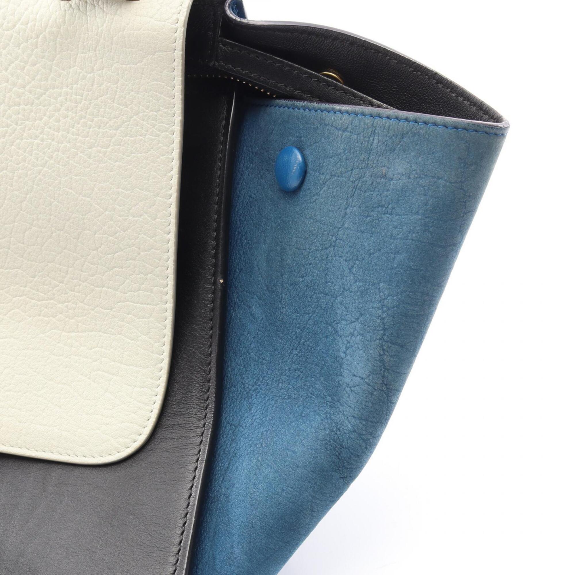 Celine Black Blue Ivory Leather Suede Handbag (Pre-Owned)