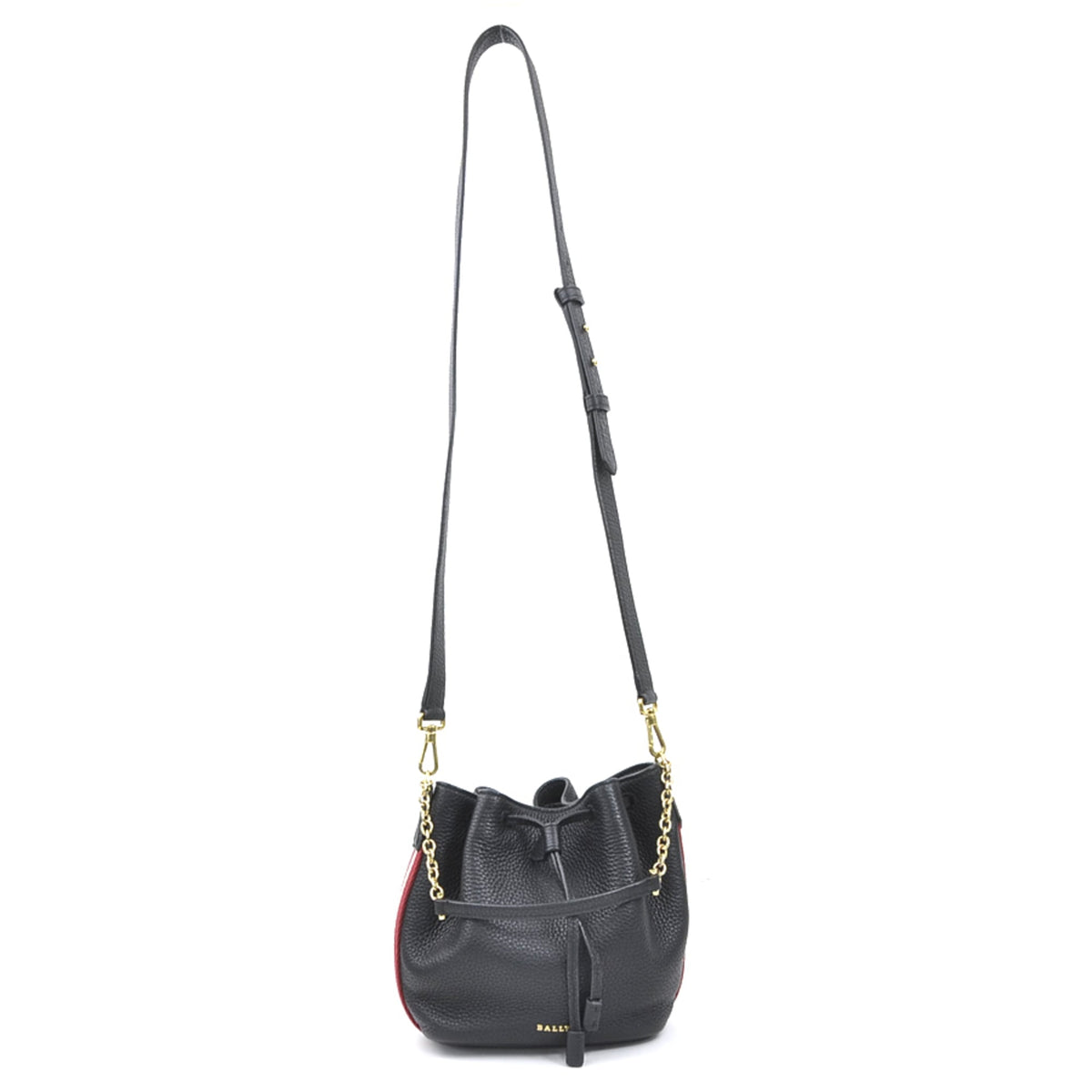 Bally Black Red Color White Leather Canvas Shoulder Bag (Pre-Owned)