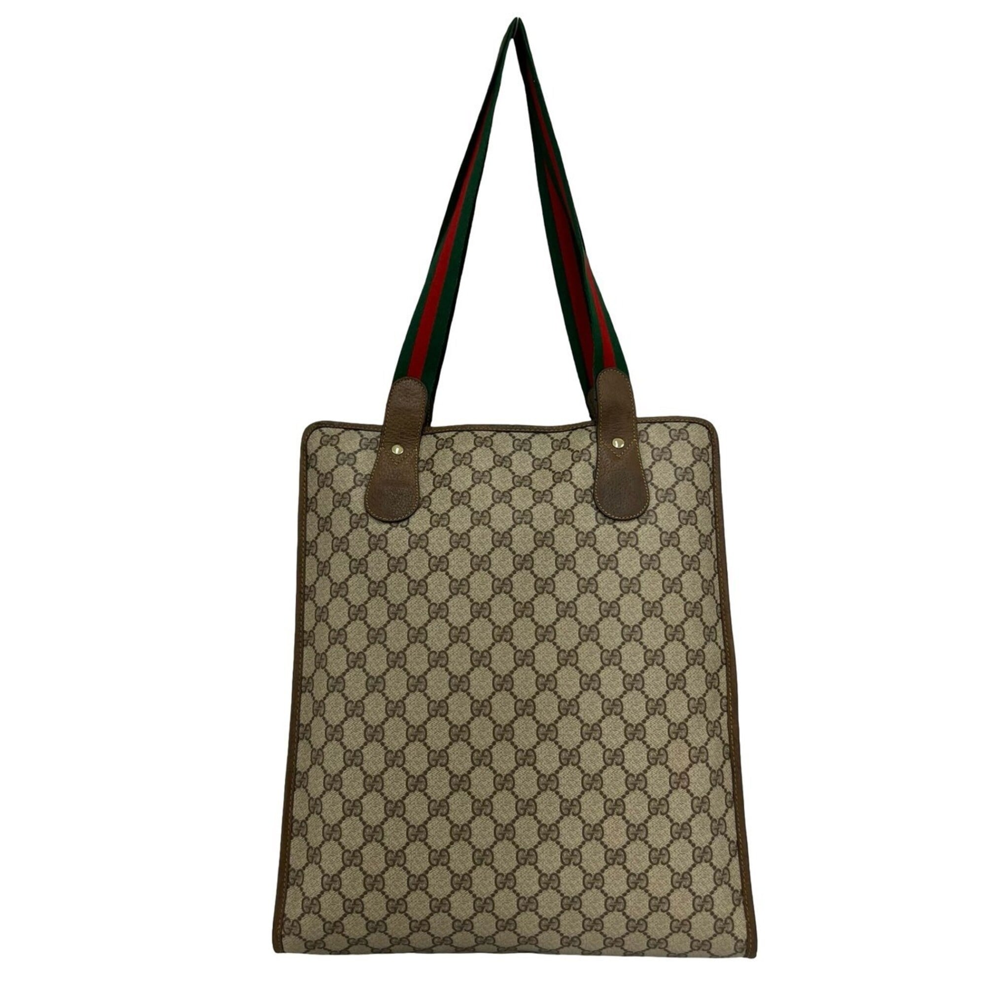 Gucci Brown Green Red Color Leather Pvc Tote Bag (Pre-Owned)