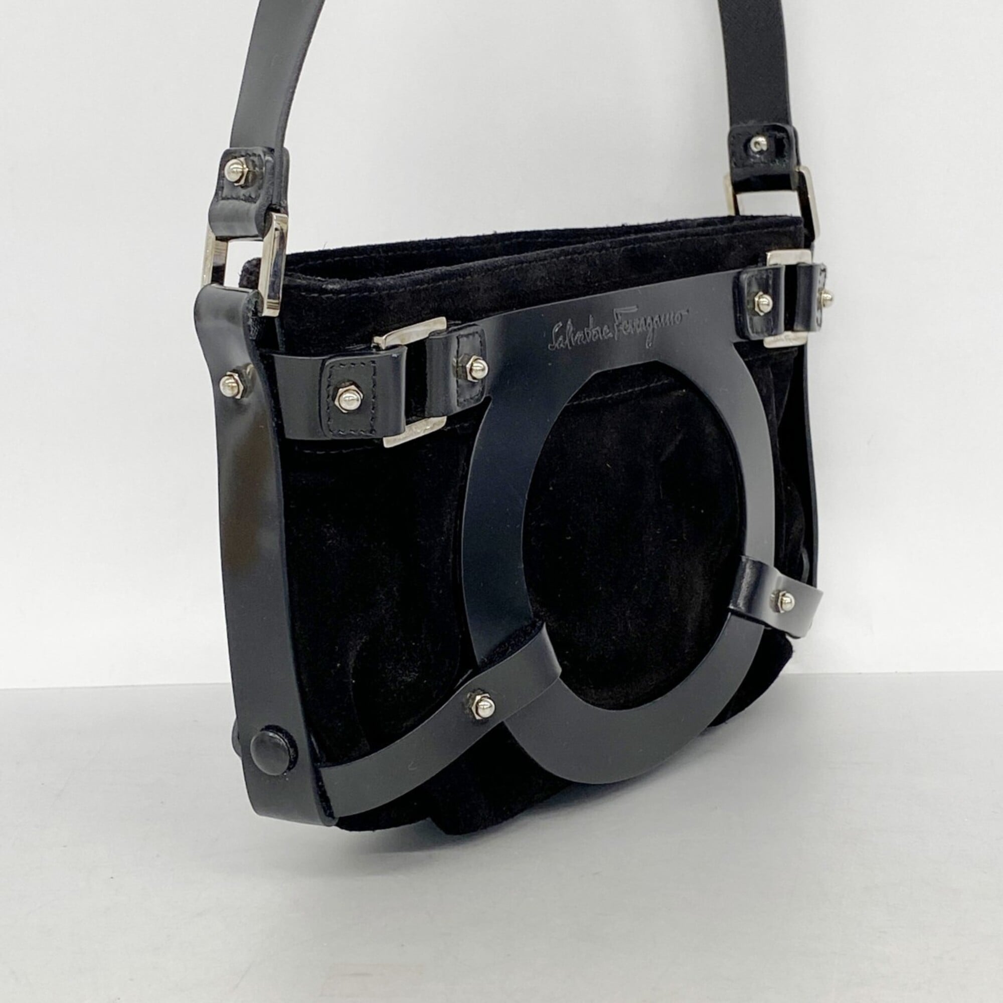 Salvatore Ferragamo Black Suede Shoulder Bag (Pre-Owned)