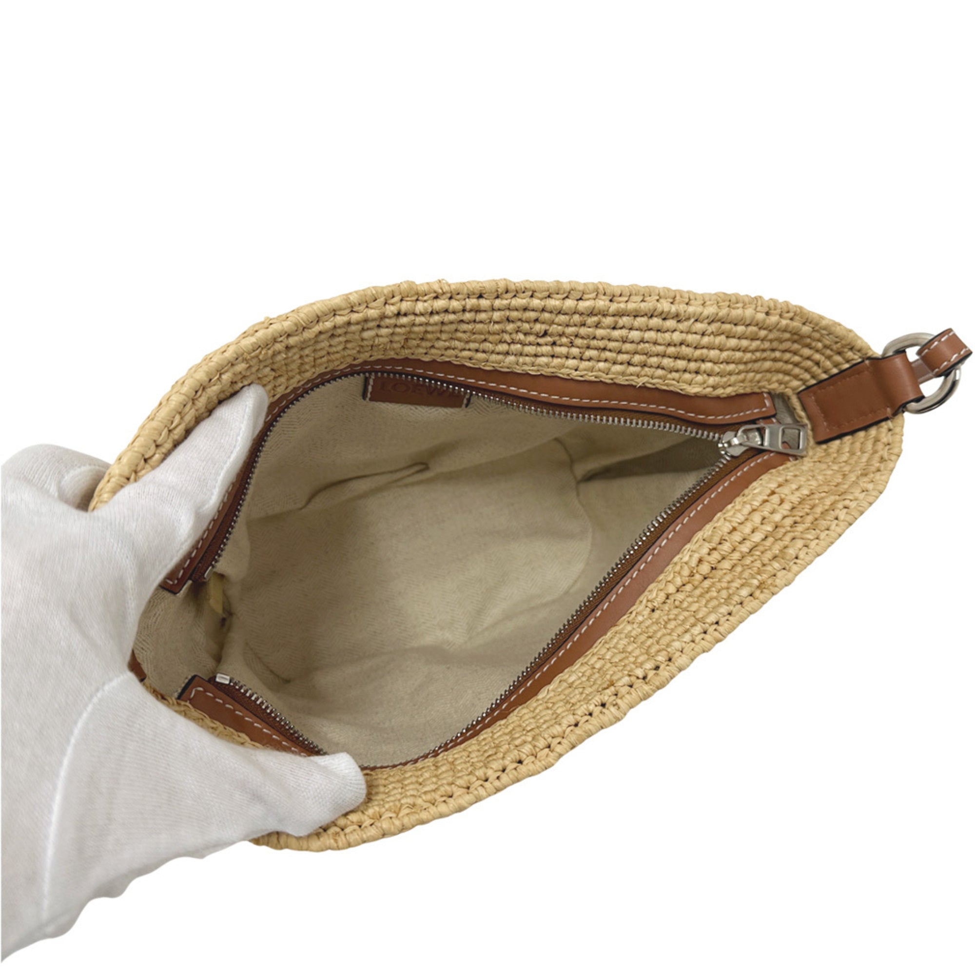 Loewe Beige Brown Raffia Leather Pochette Shoulder Bag (Pre-Owned)