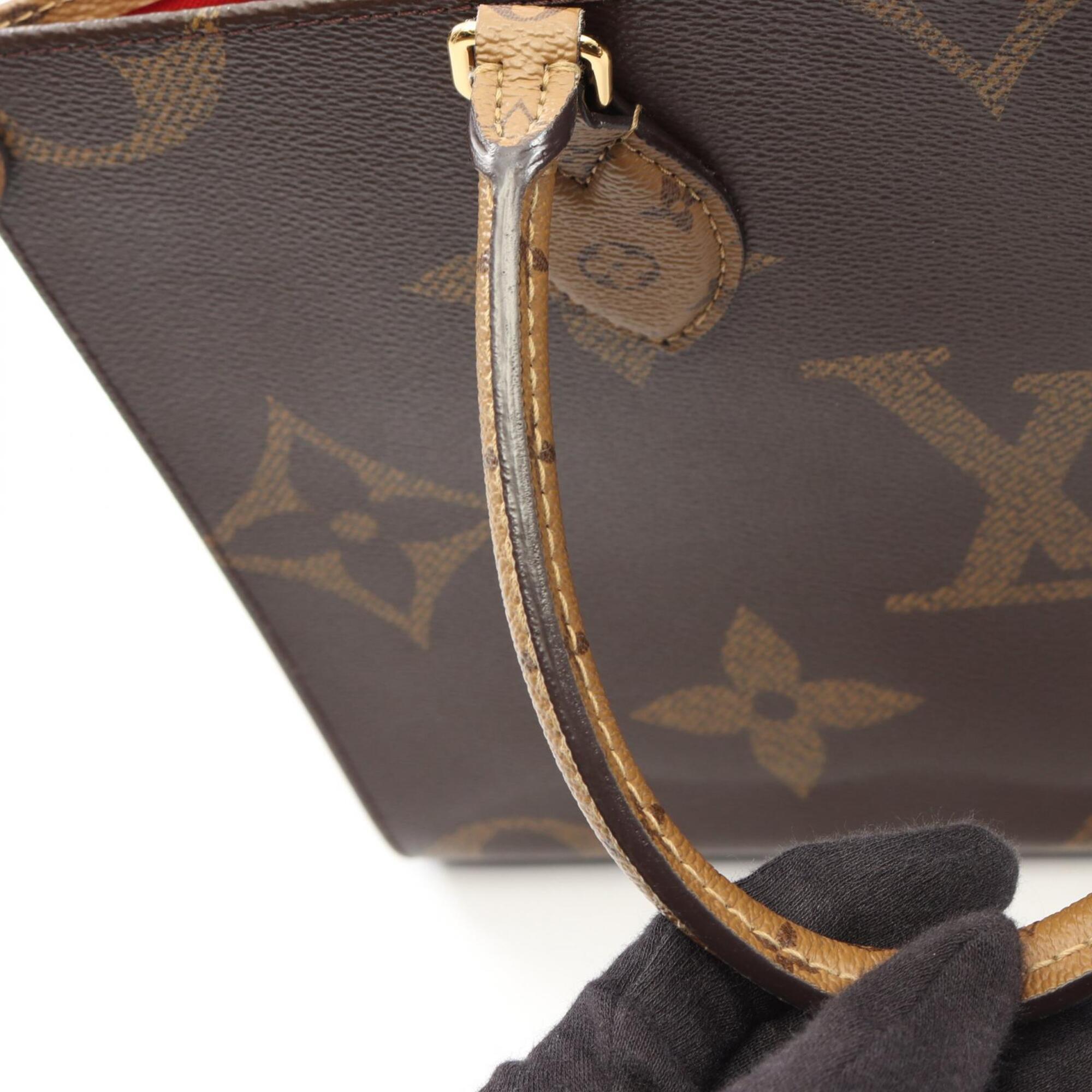 Louis Vuitton Beige Brown Coated Canvas Leather Handbag Tote Bag (Pre-Owned)