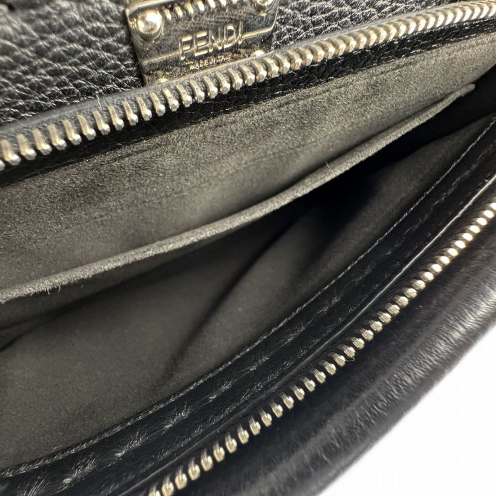Fendi Black Gray Leather Handbag (Pre-Owned)