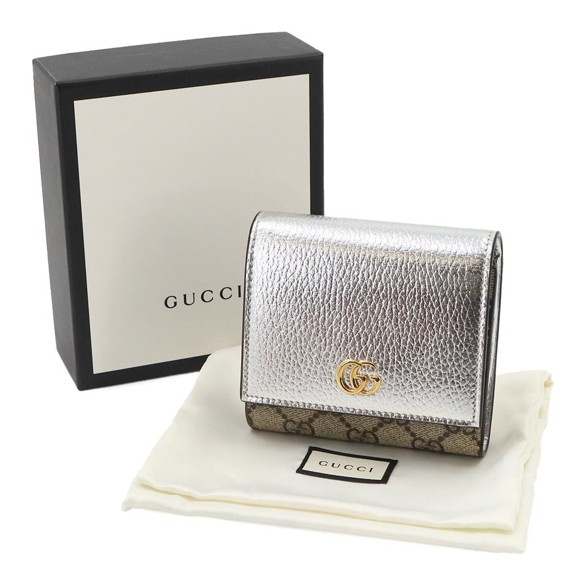 Gucci Silver Beige Canvas Leather Wallet (Bi-Fold) (Pre-Owned)